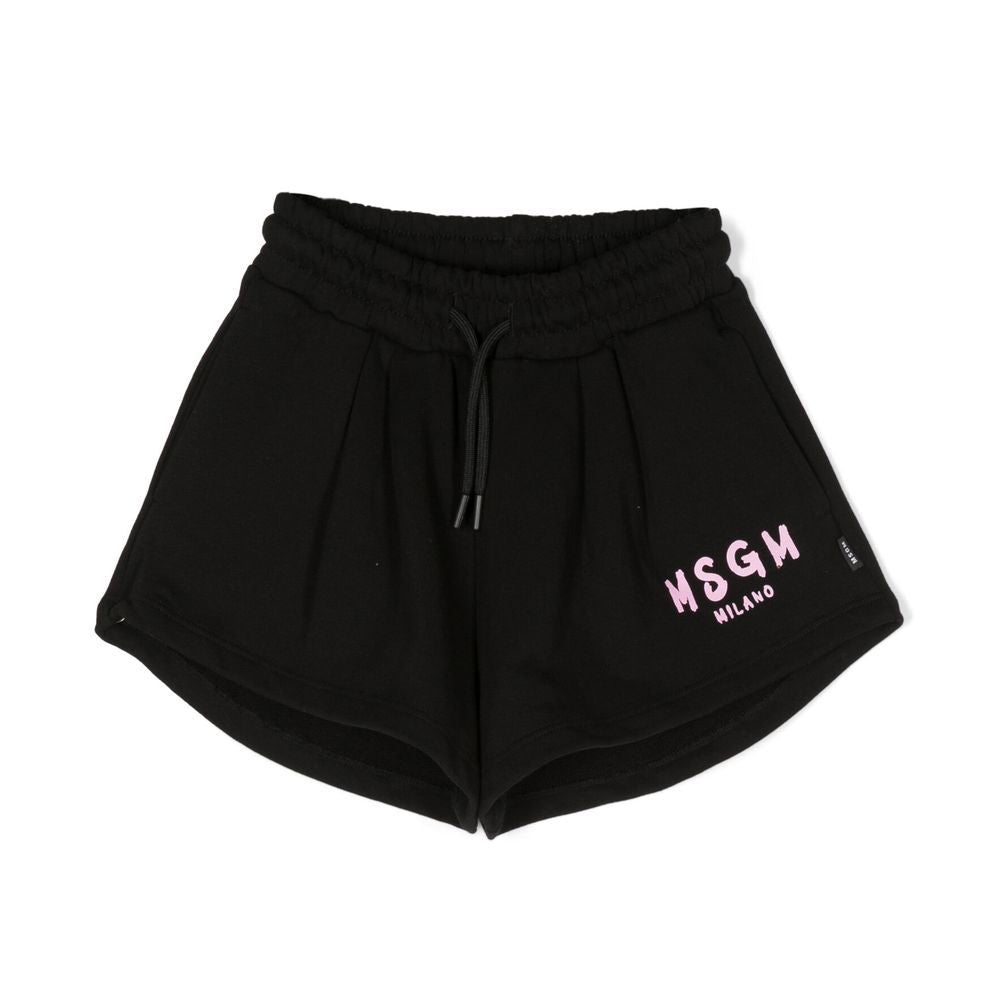 Girls Black Logo Cotton Shorts