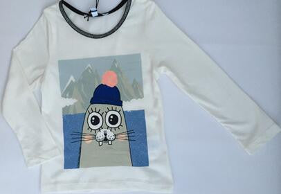 Girls White Fancy Printed Trims T-Shirt - CÉMAROSE | Children's Fashion Store