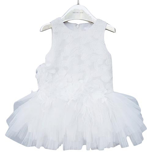 Girls White Patch Trims Tullee Sleeveless Dress - CÉMAROSE | Children's Fashion Store - 1