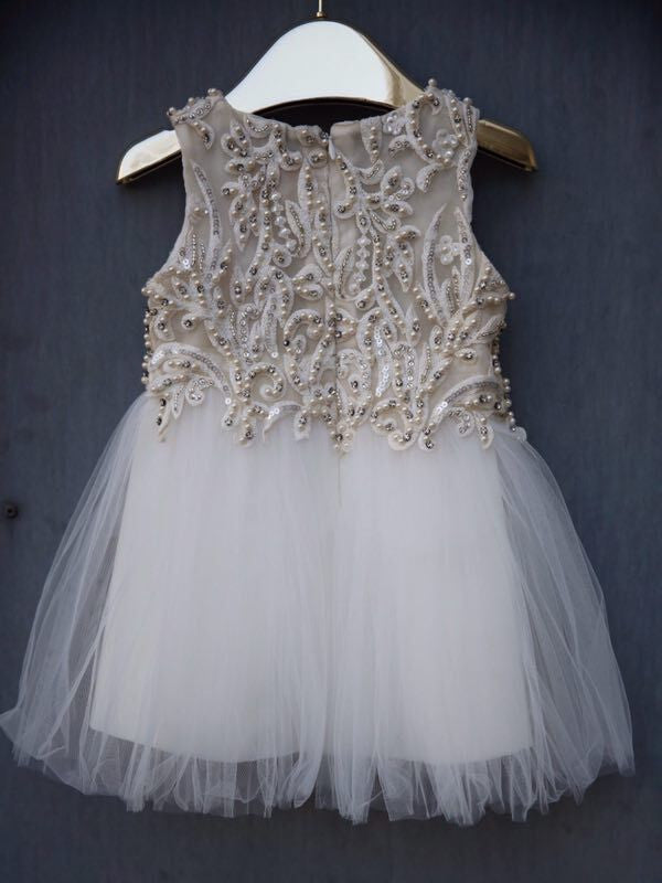 Girls White Pearl Embroidered Trims Tulle Dress - CÉMAROSE | Children's Fashion Store - 2