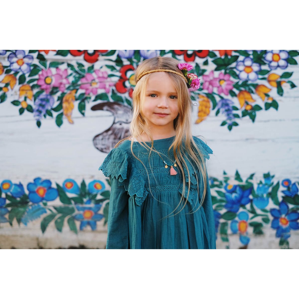 Girls Green Blue Cotton Dress
