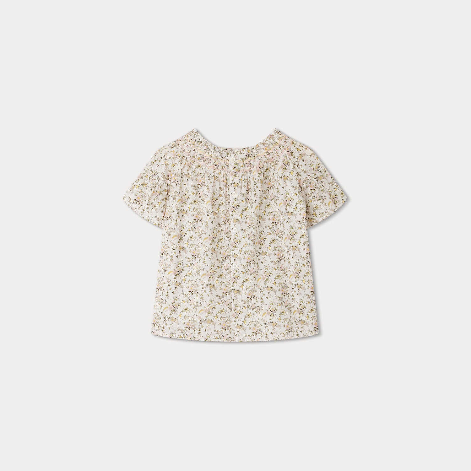Girls White Floral Cotton Top