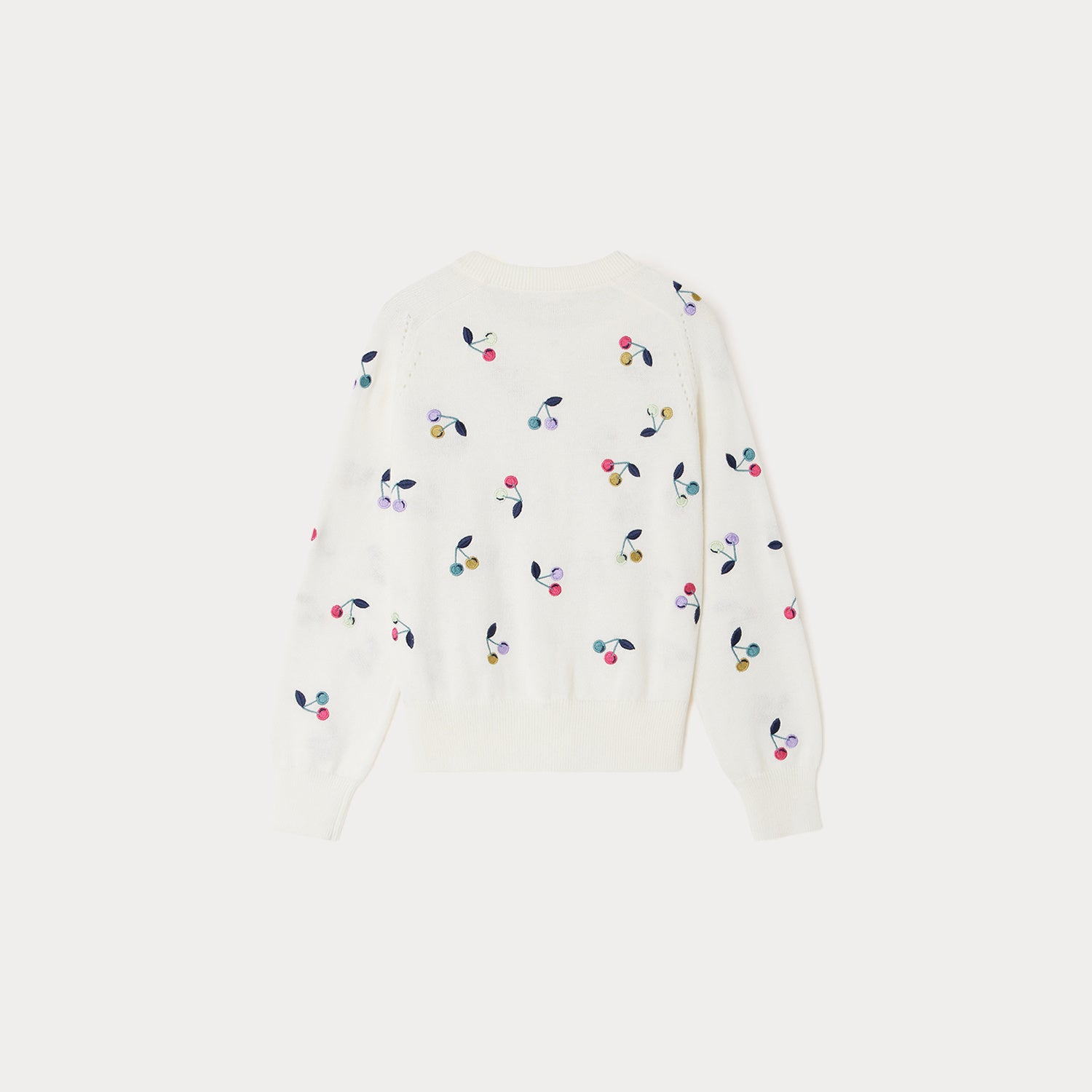 Girls White Embroidered Logo Cotton Cardigan