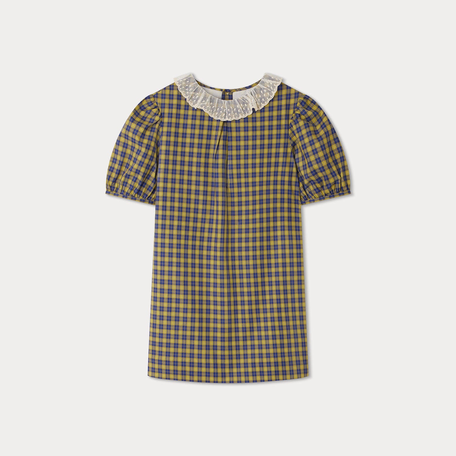 Girls Yellow Check Cotton Dress