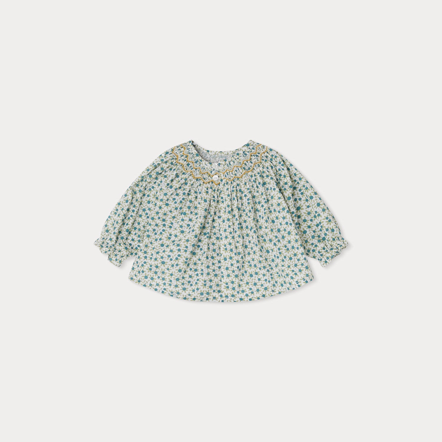 Baby Girls Green Floral Cotton Top