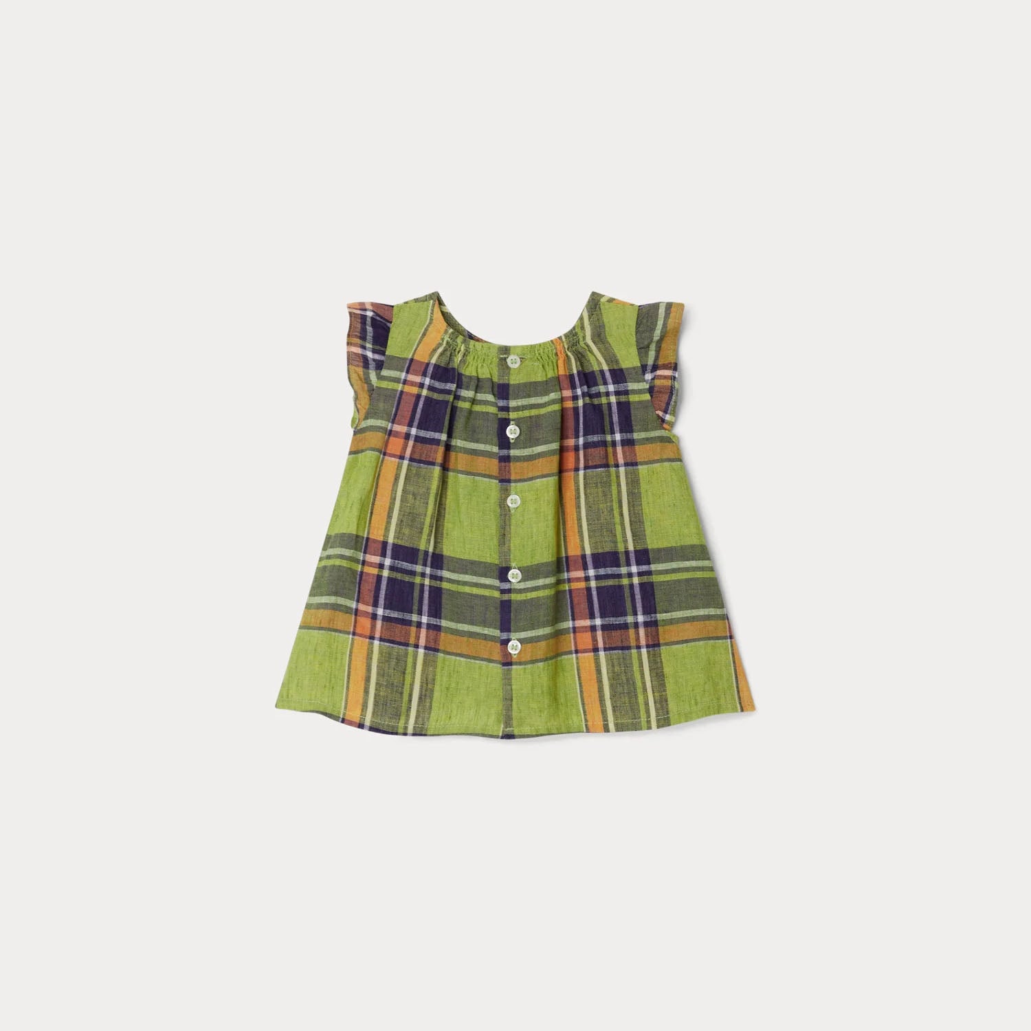 Baby Girls Green Check Linen Top