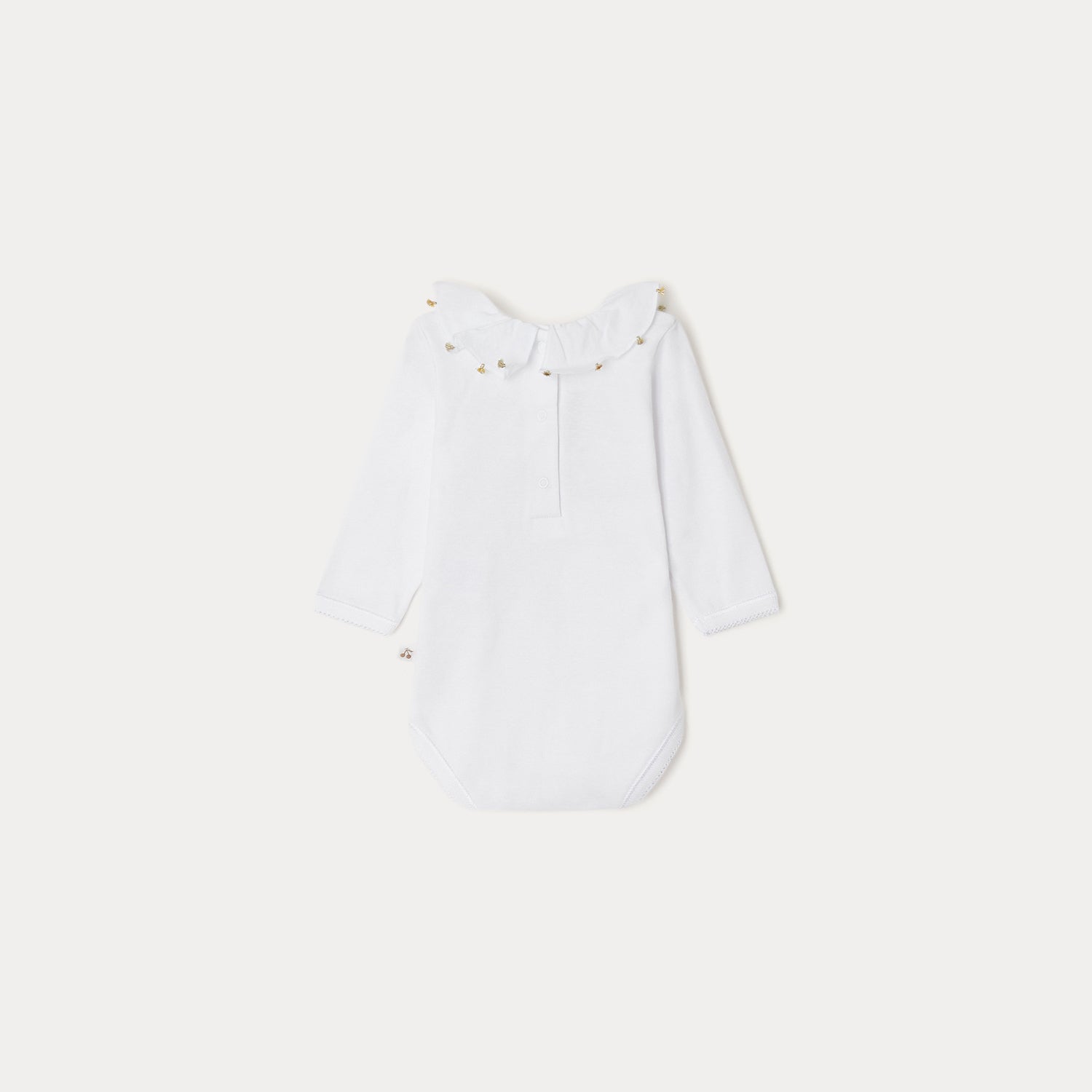 Baby Girls White Ruffled Cotton Babysuit
