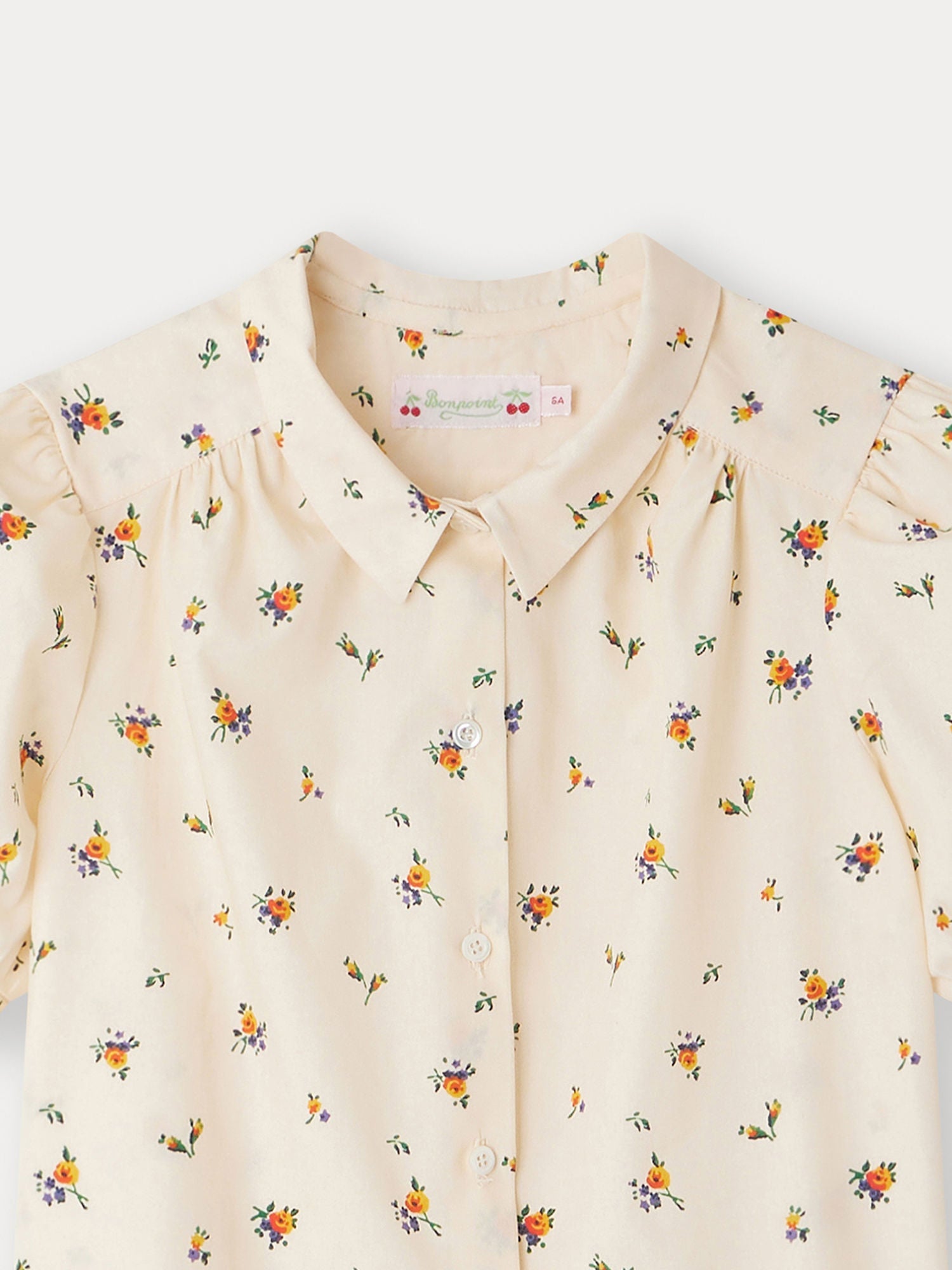 Girls Beige Floral Cotton Shirt