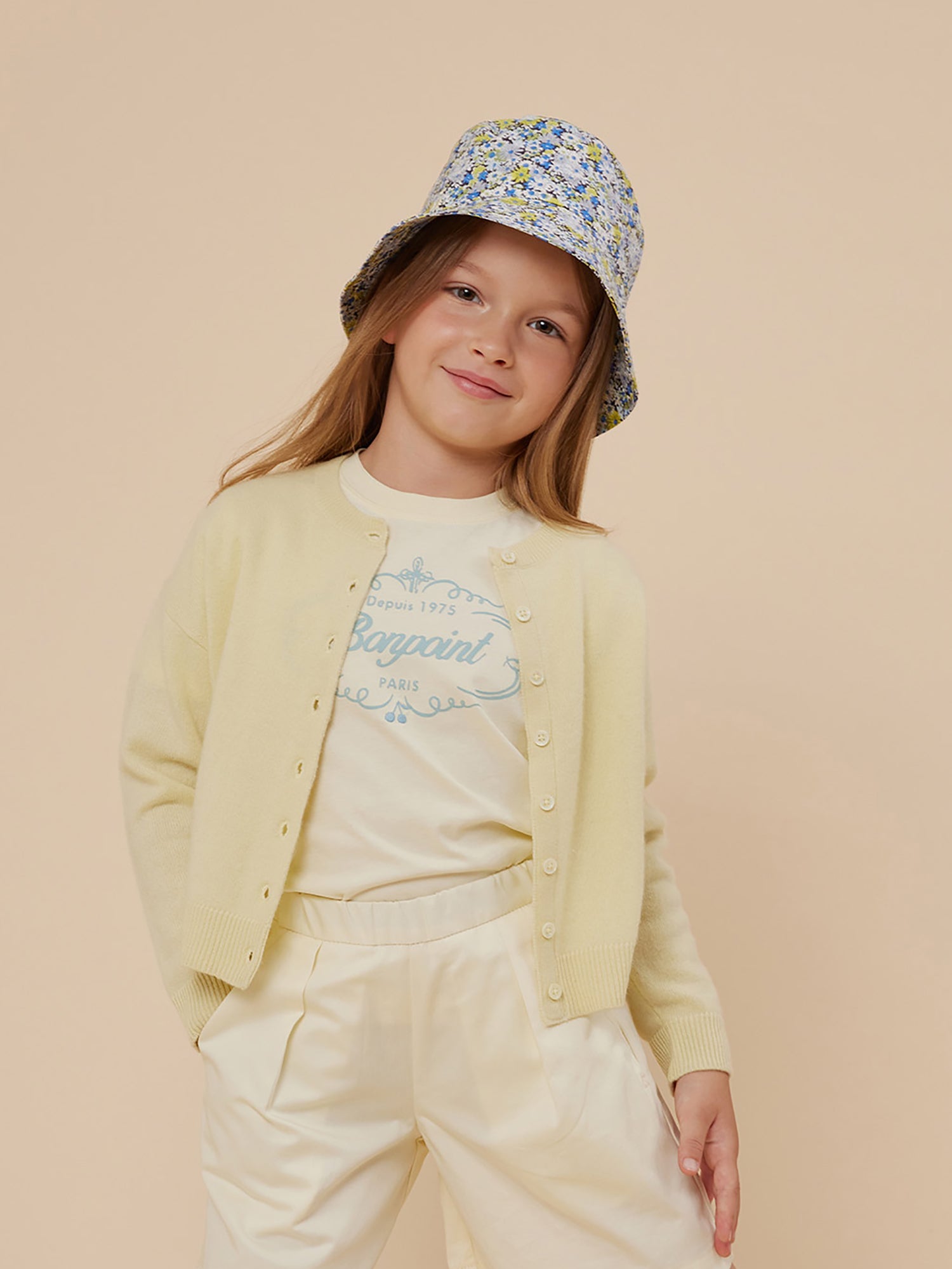 Girls Light Yellow Cashmere Cardigan
