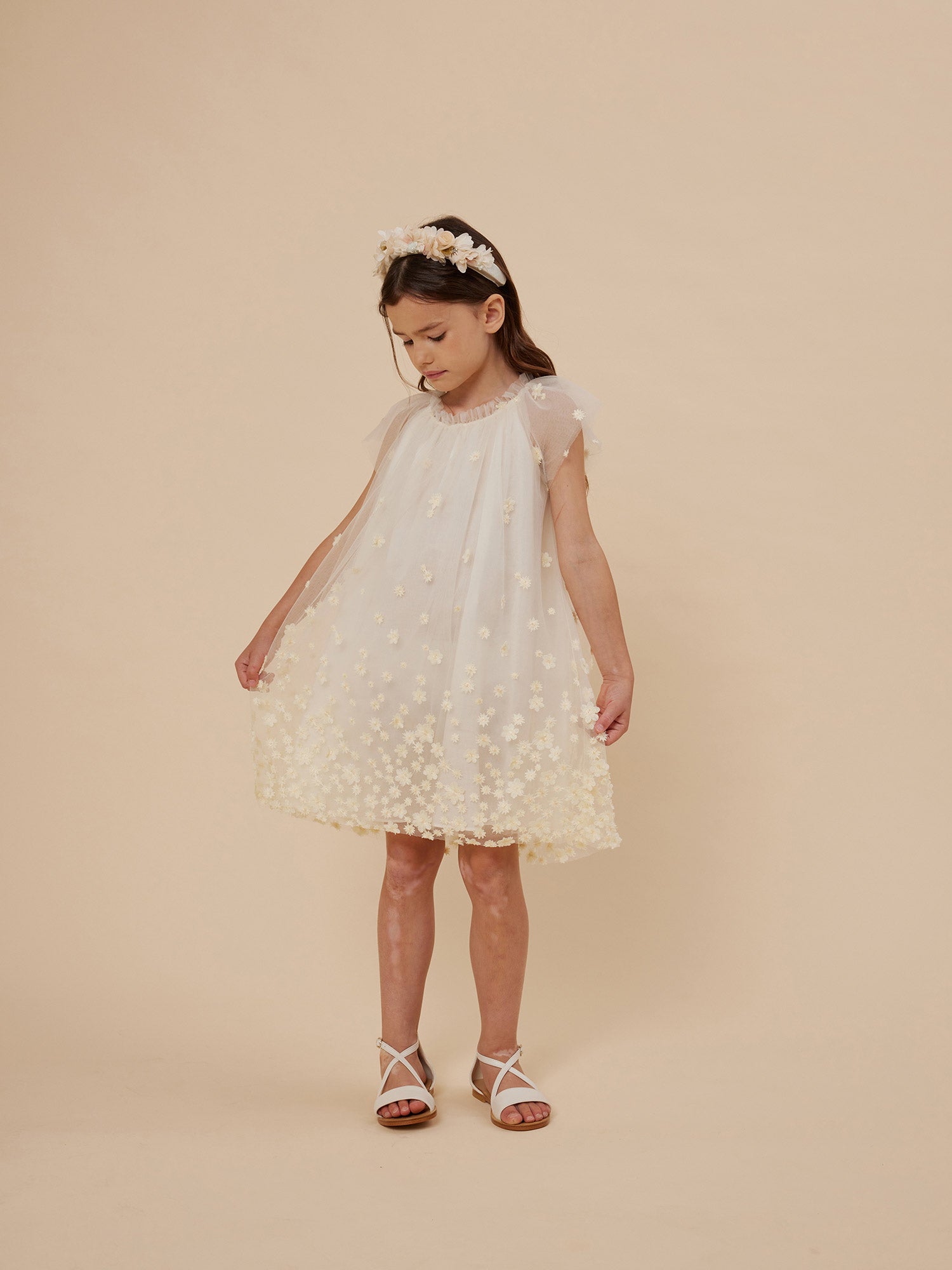 Girls Light Yellow Embroidered Dress