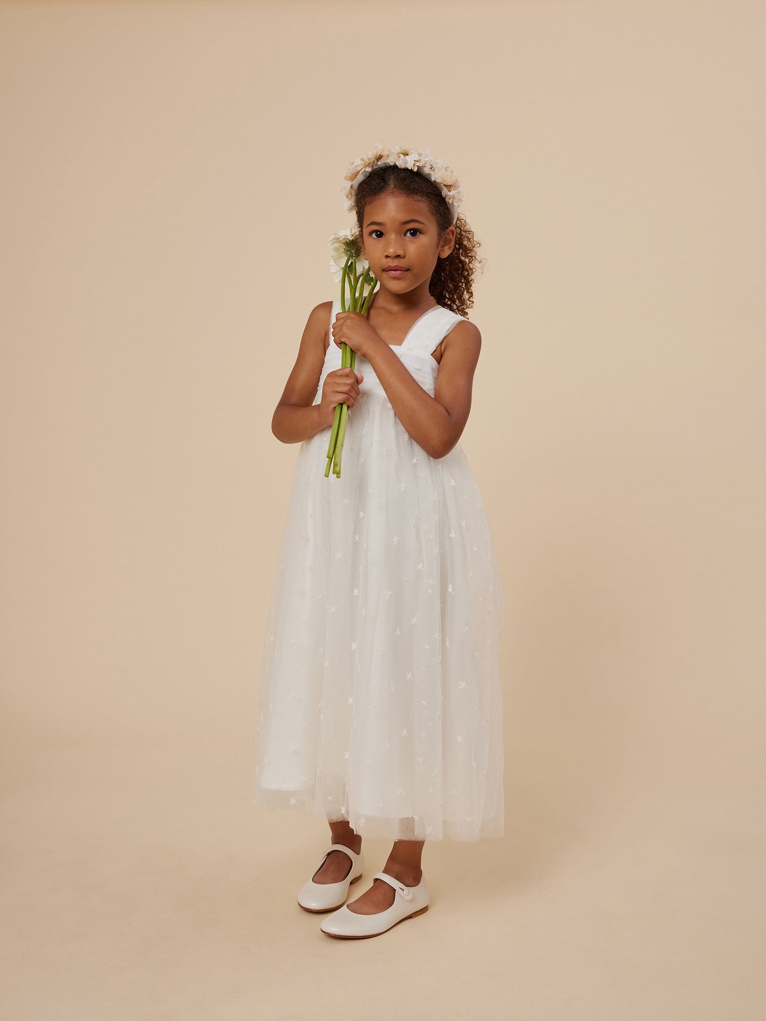 Girls White Embroidered Dress
