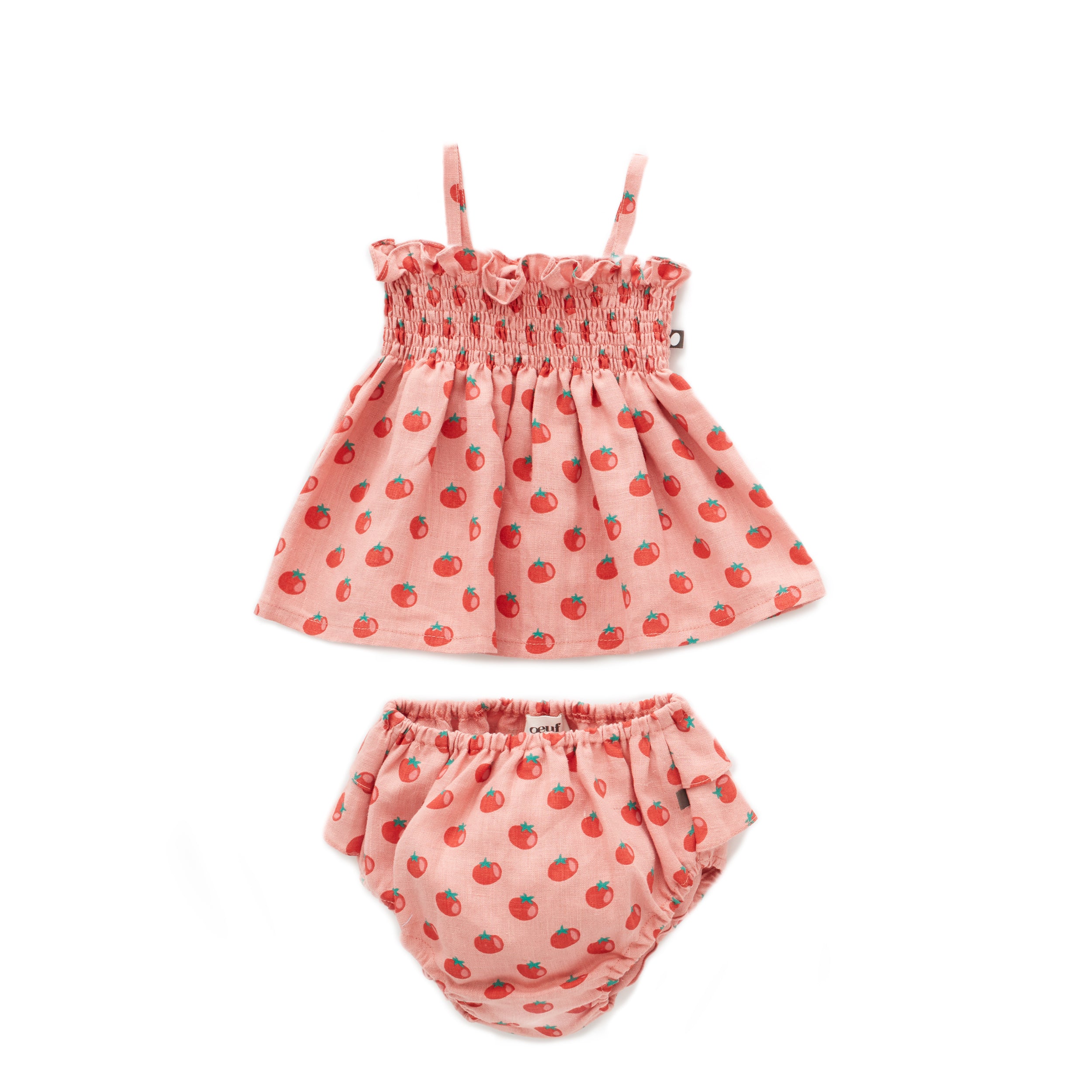 Baby Girls Pink Tomato Print Ruffle Bloomer Set