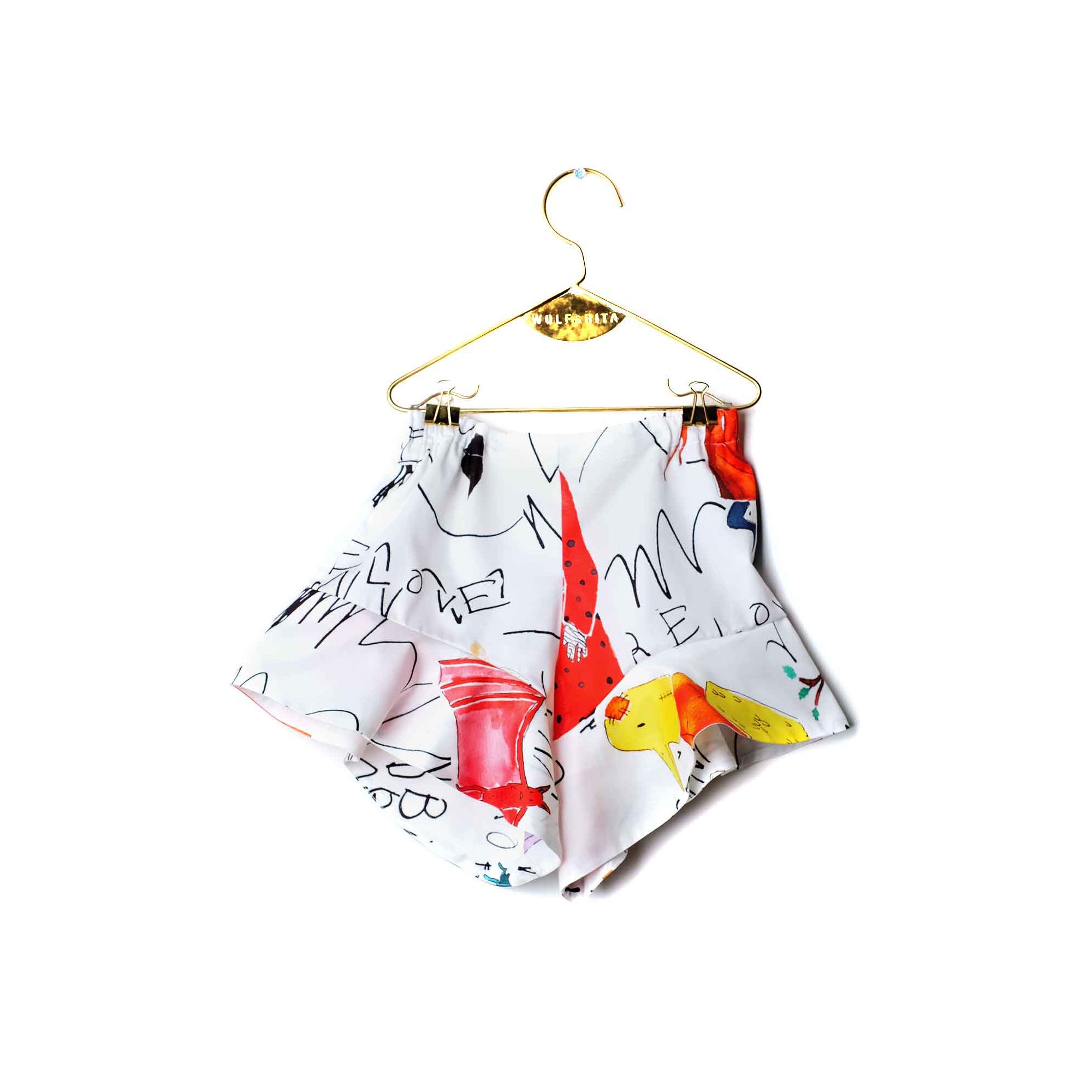 Girls White Printed Cotton Shorts