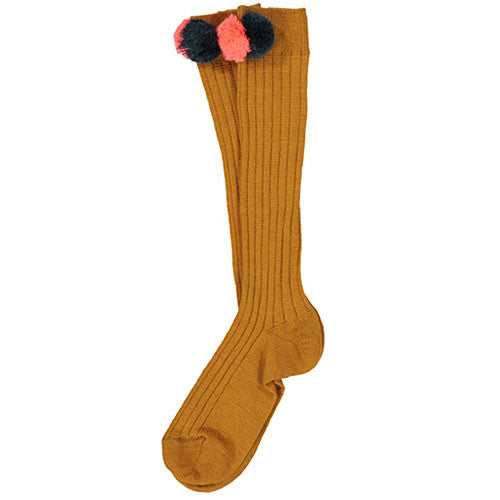 Girls Yellow Pompom Trims 'Pompons' Socks - CÉMAROSE | Children's Fashion Store - 1