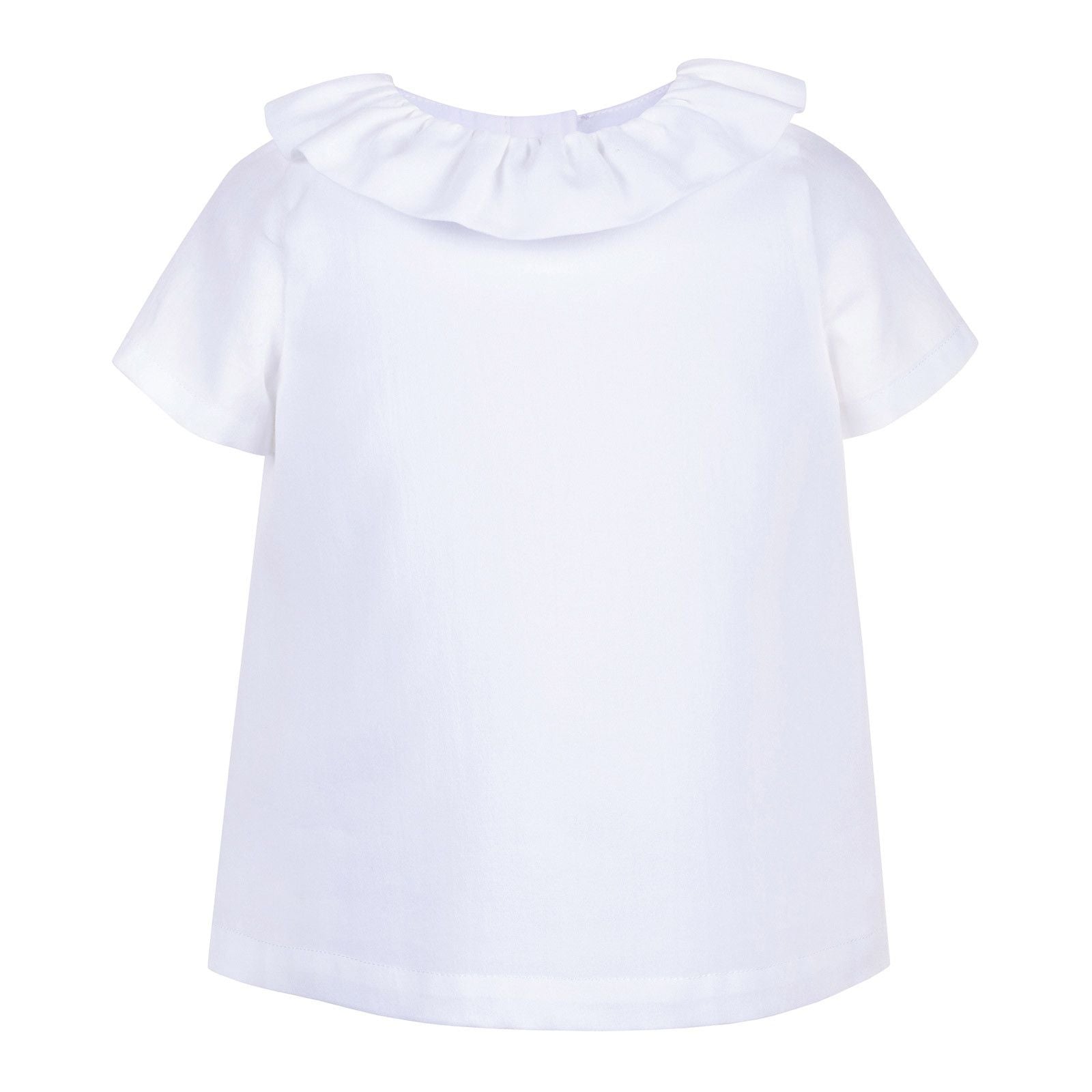 Girls White Cotton Ruffle Neck Short Sleeve Blouse - CÉMAROSE | Children's Fashion Store - 1