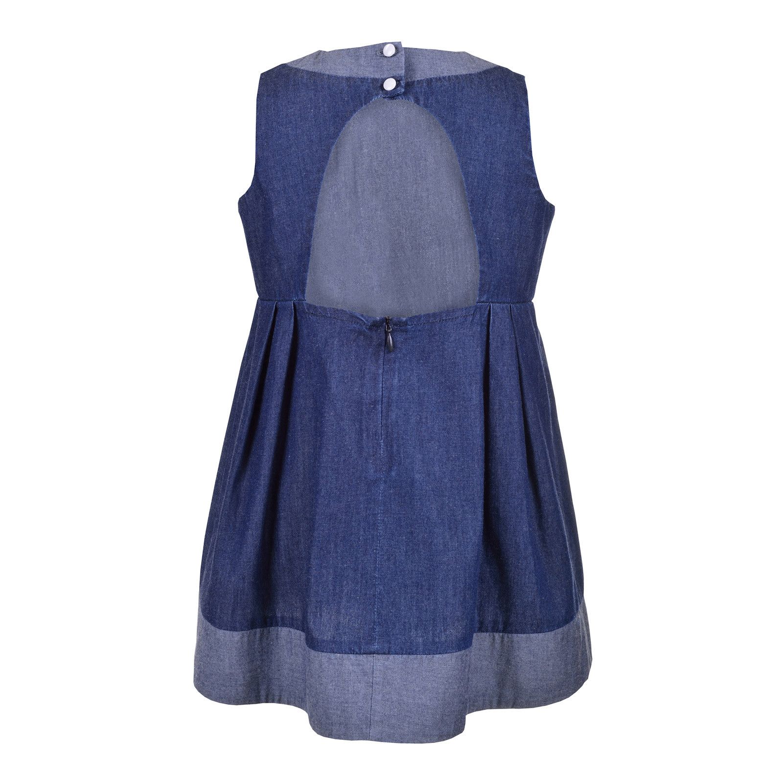 Girls Blue Cotton Bow Trims Neck Chambray Sun Dress - CÉMAROSE | Children's Fashion Store - 2