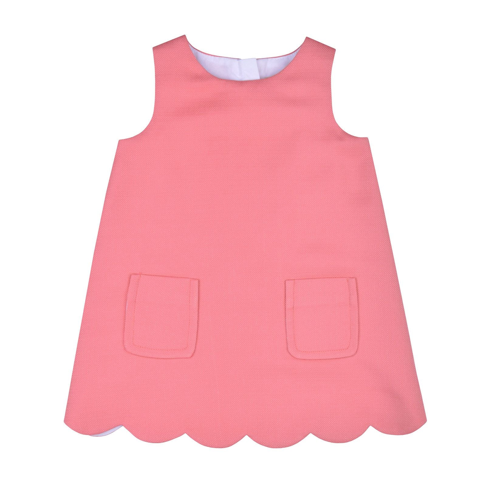 Baby Girls Red Patch Pockets Scalloped Shift Dress - CÉMAROSE | Children's Fashion Store - 1