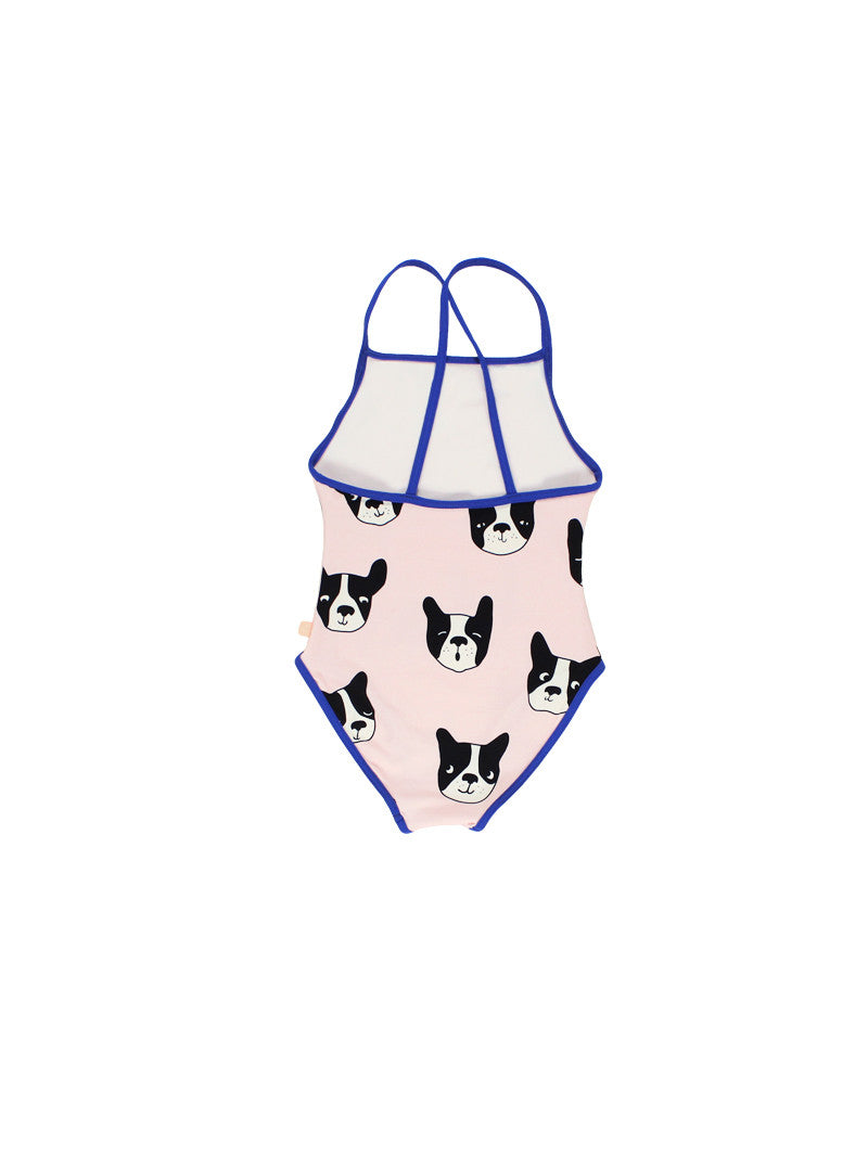 Girls Pink Dog Printed Swimsuit