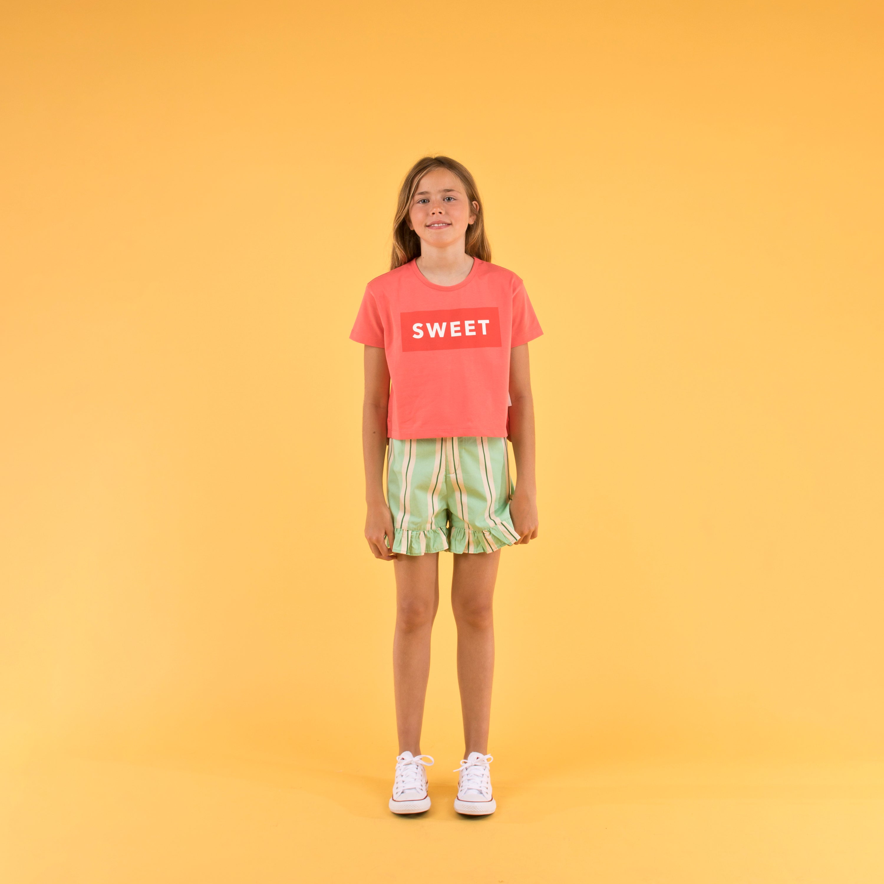 Girls Emerald Stripes Cotton Shorts