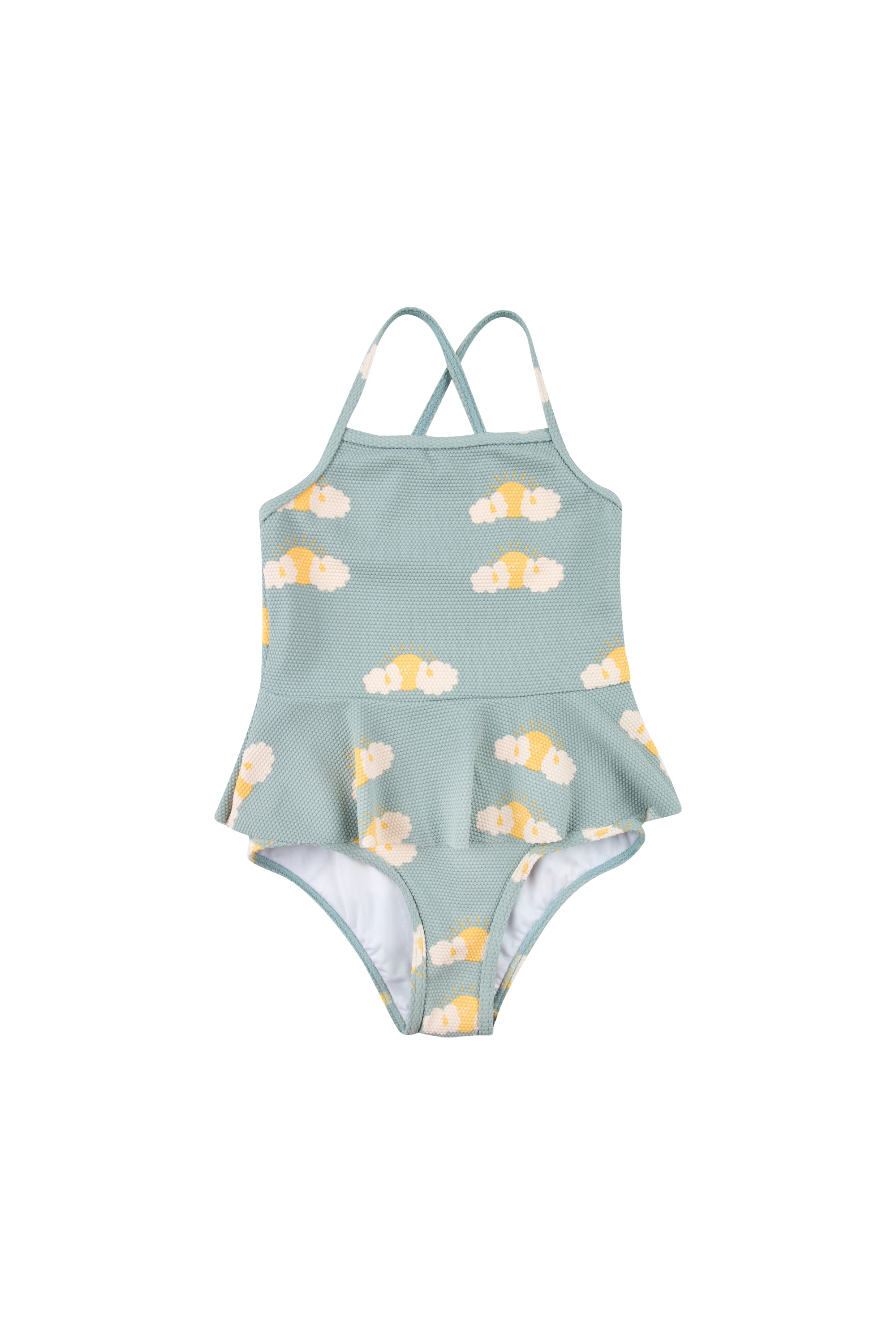 Girls Sea Green & Yellow Flowers Swimsuit