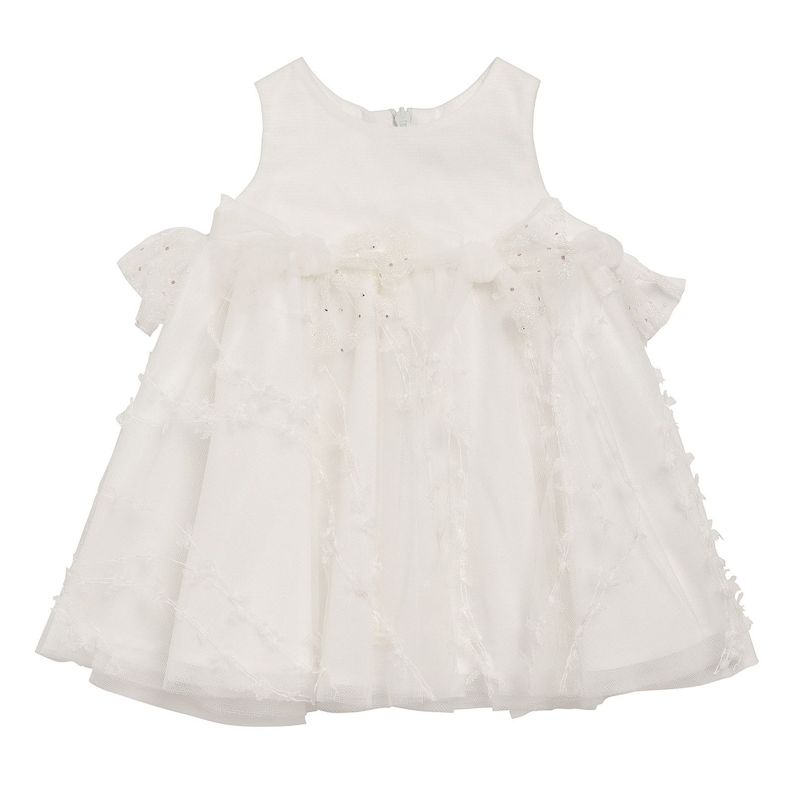 Baby Girls White Pleats Under The Waistband Embroidered Tulle Dress - CÉMAROSE | Children's Fashion Store