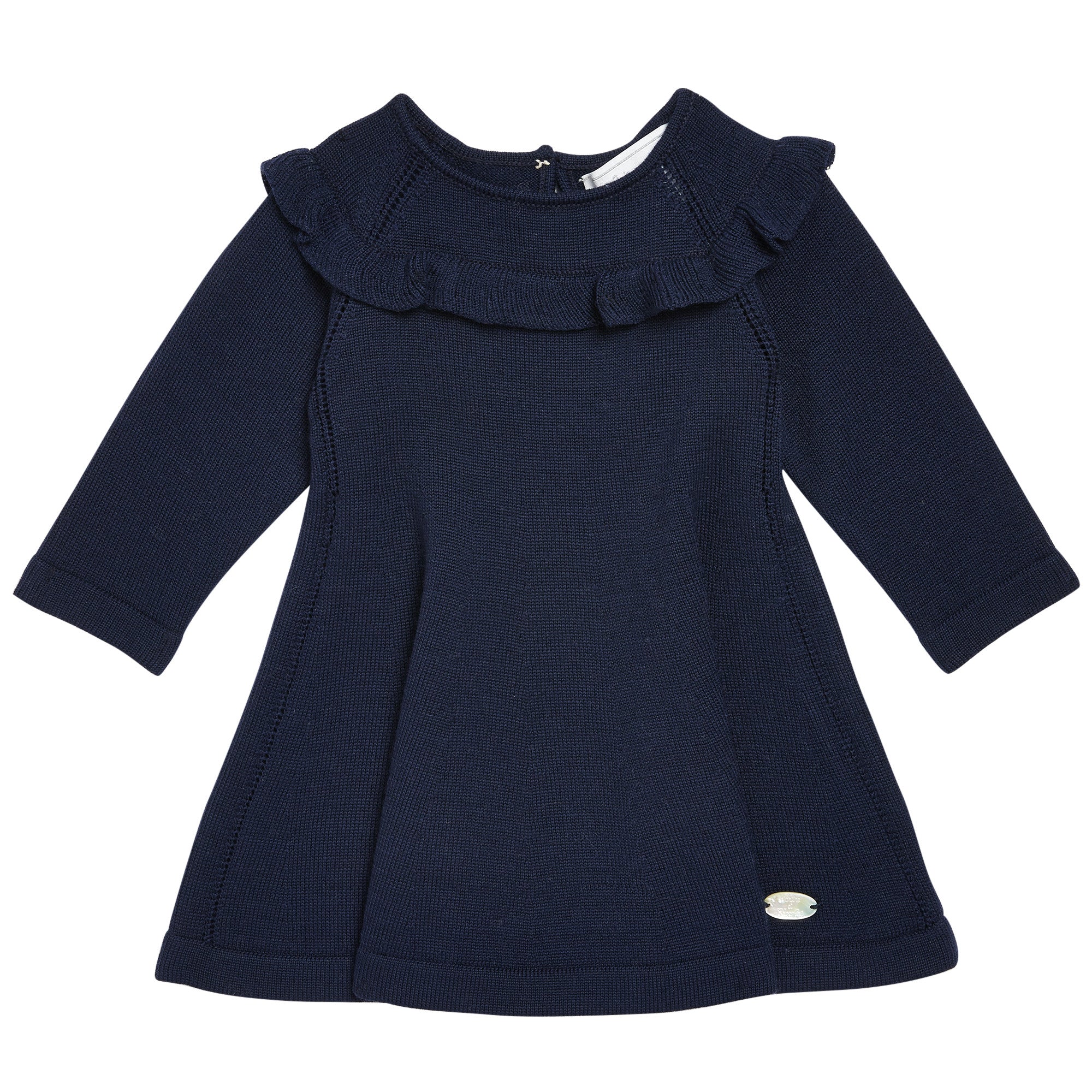 Baby Girls Navy Blue Crew Collar Wool Dress - CÉMAROSE | Children's Fashion Store