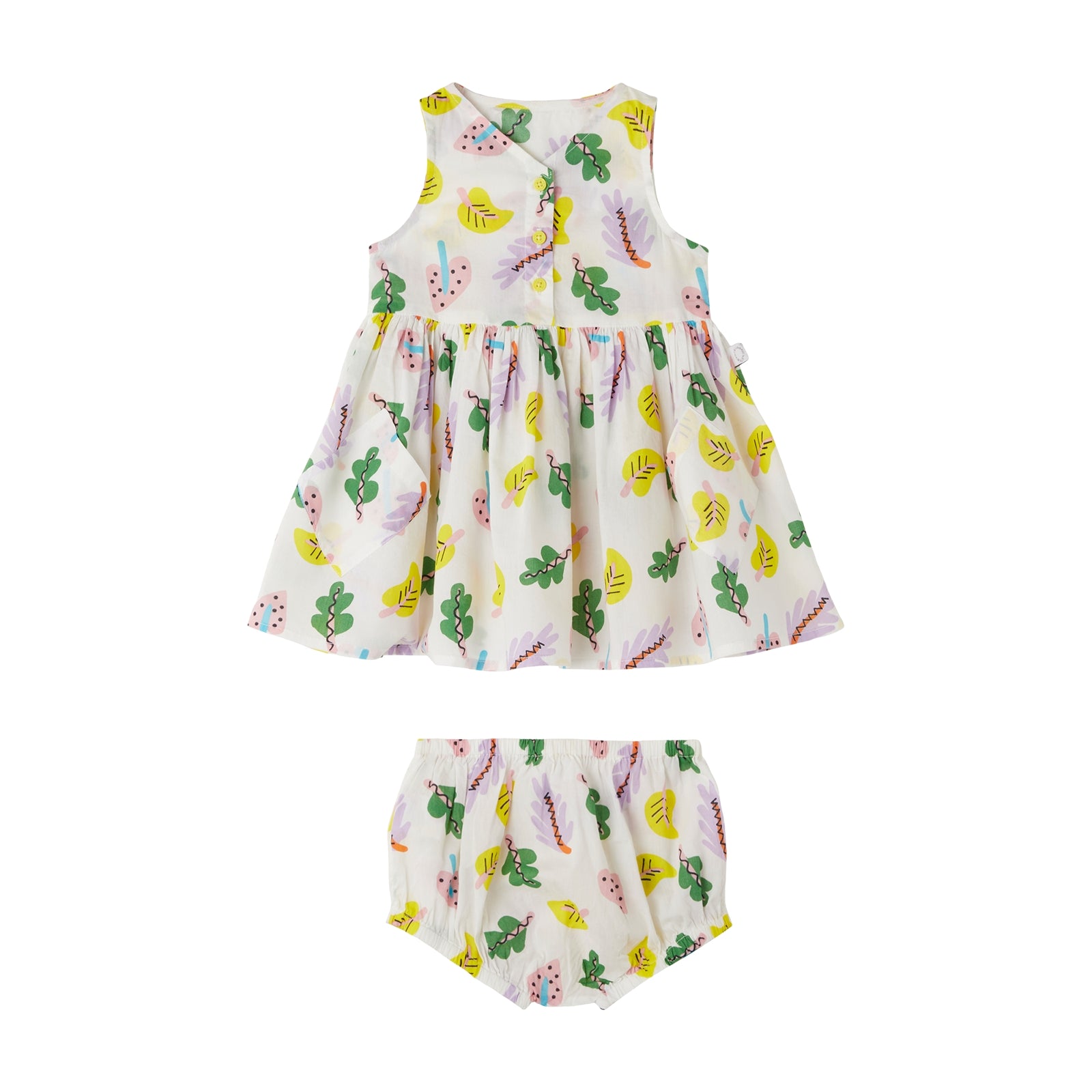 Baby Girls White Printed Cotton Dress Set