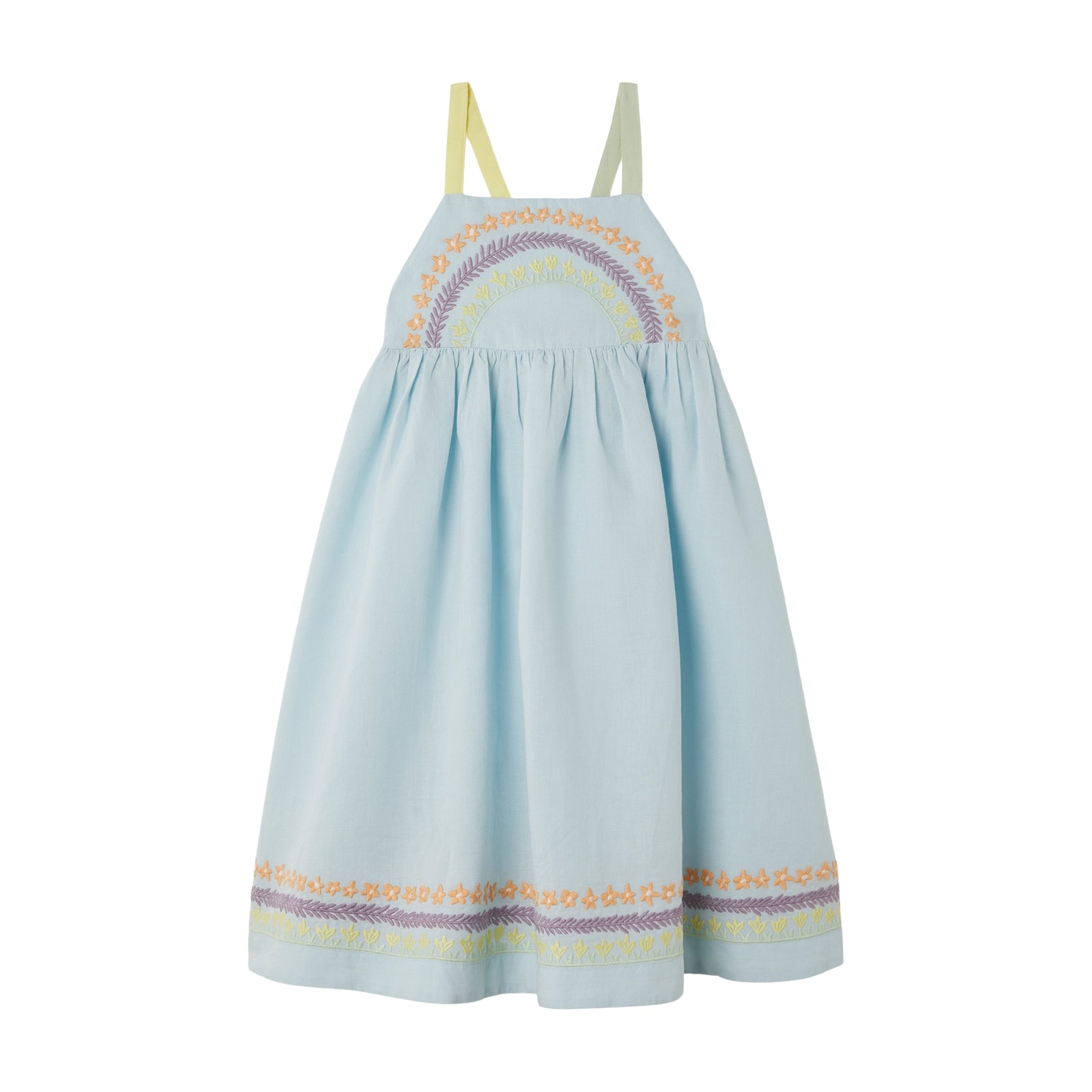 Girls Light Blue Embroidered Cotton Dress