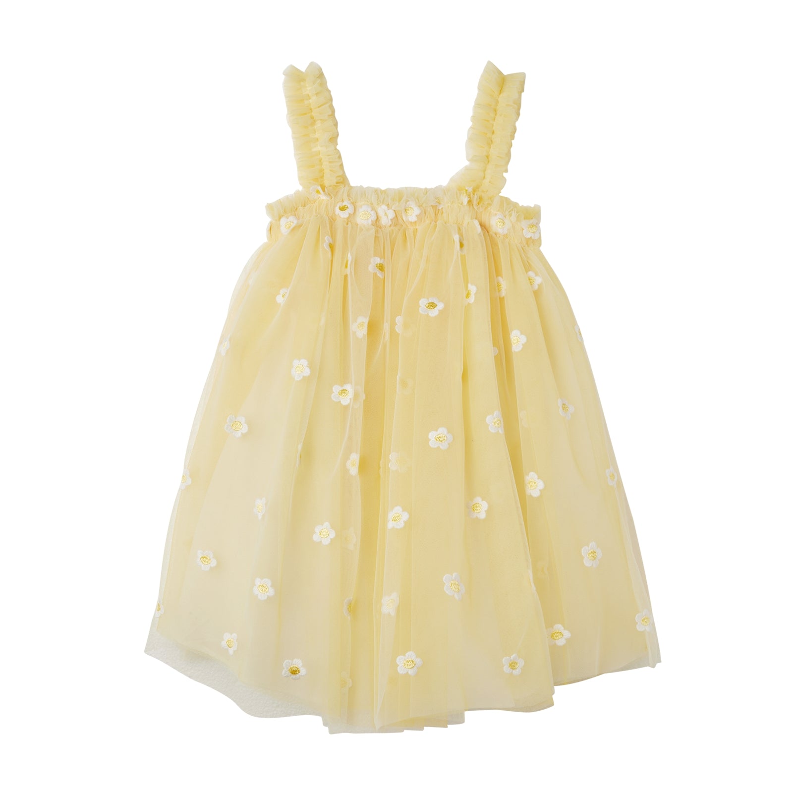 Girls Yellow Embroidered Tulle Dress