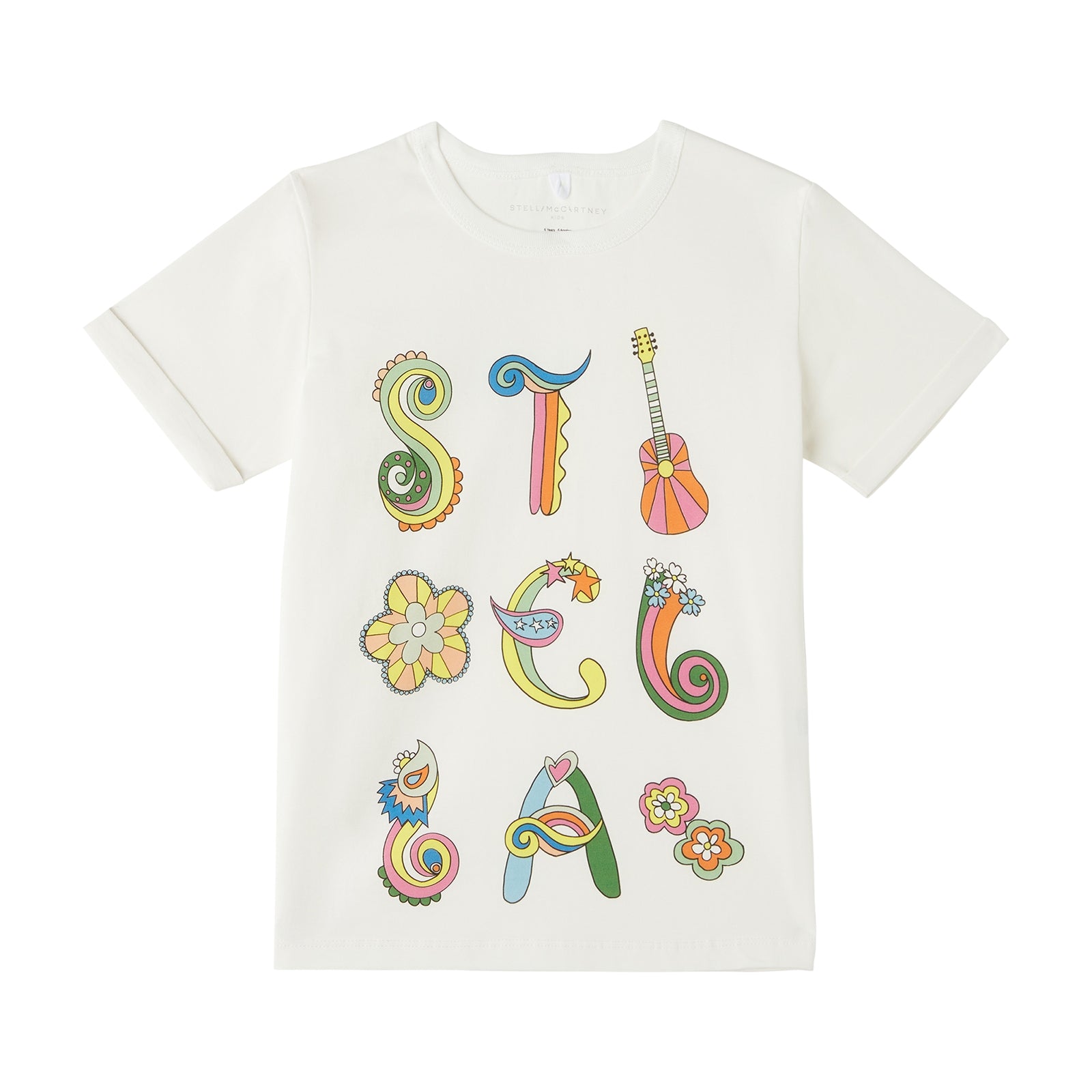 Girls White Printed Cotton T-Shirt