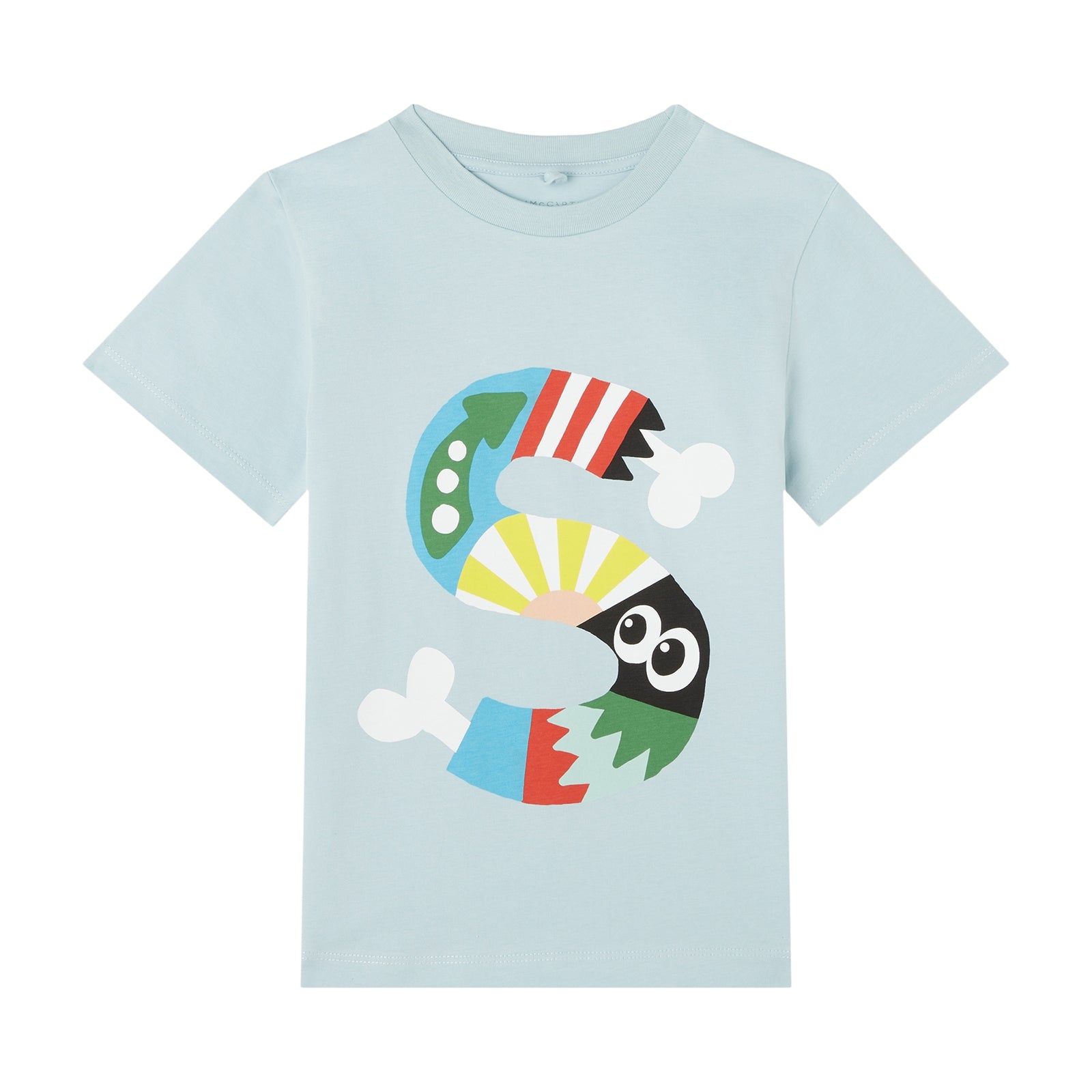 Boys Light Blue Printed Cotton T-Shirt