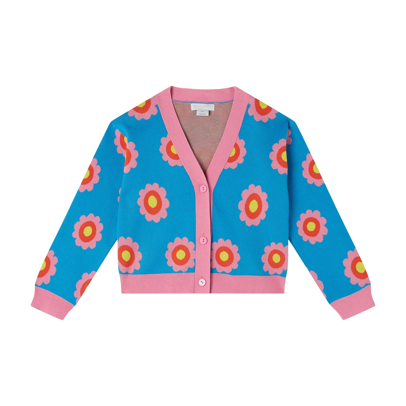 Girls Blue Flowers Knit Cardigan