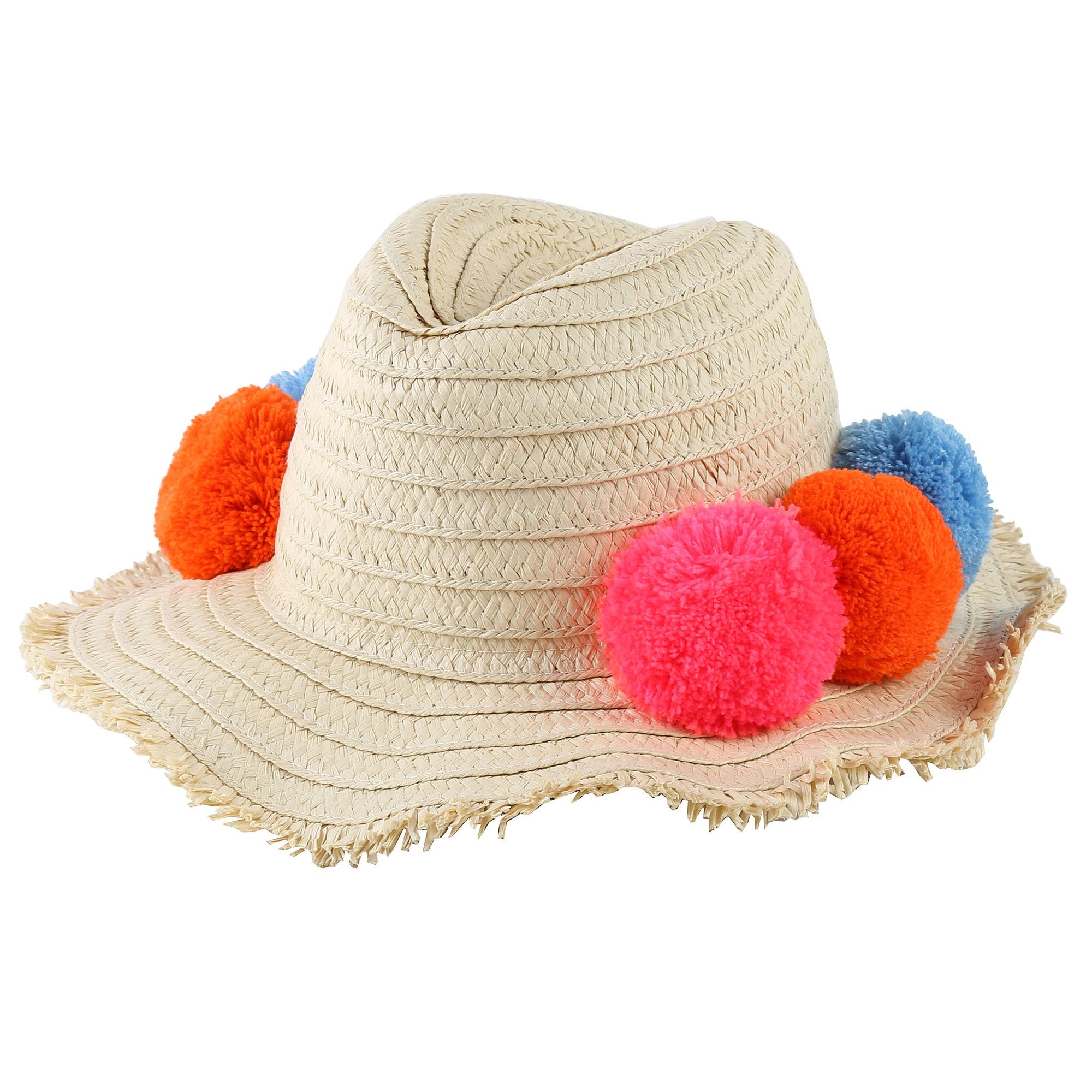 Girls Beige Straw Sun Hat