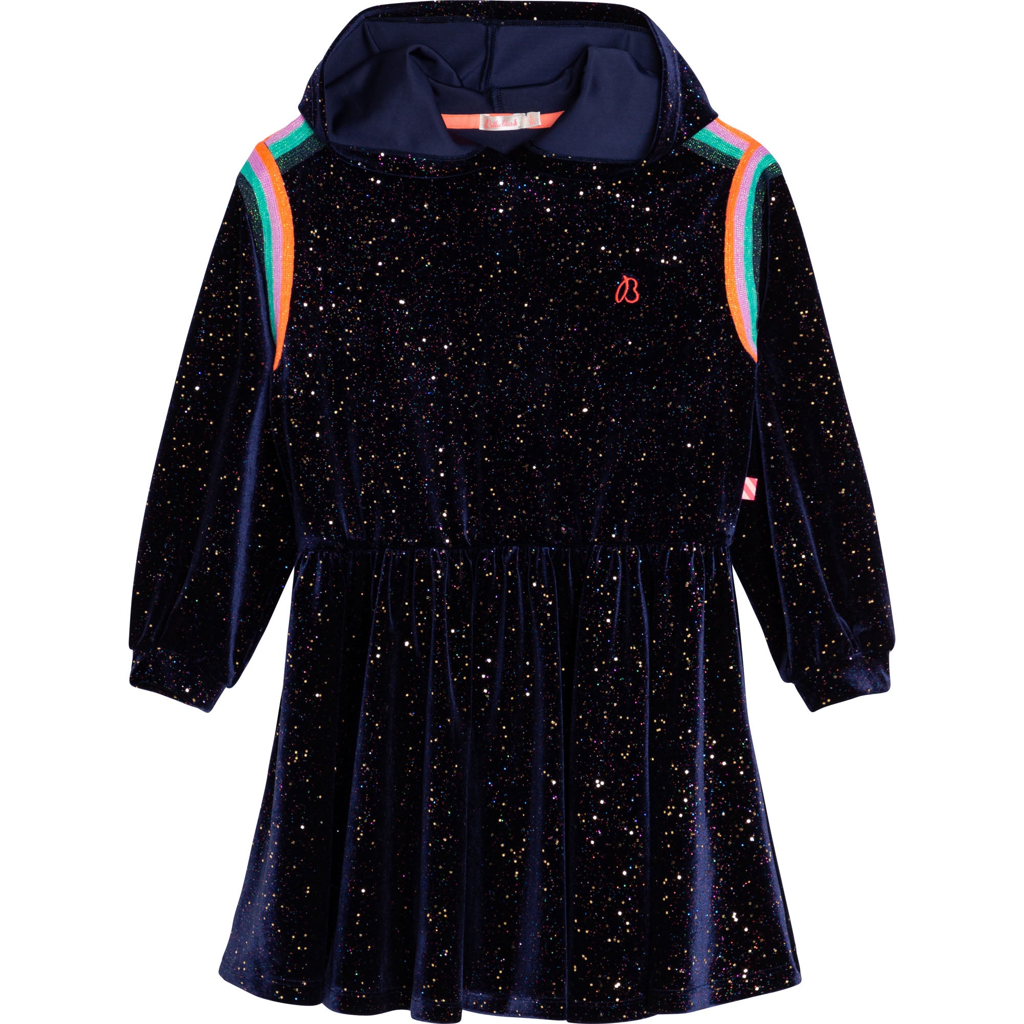 Girls Blue Glitter Hooded Dress