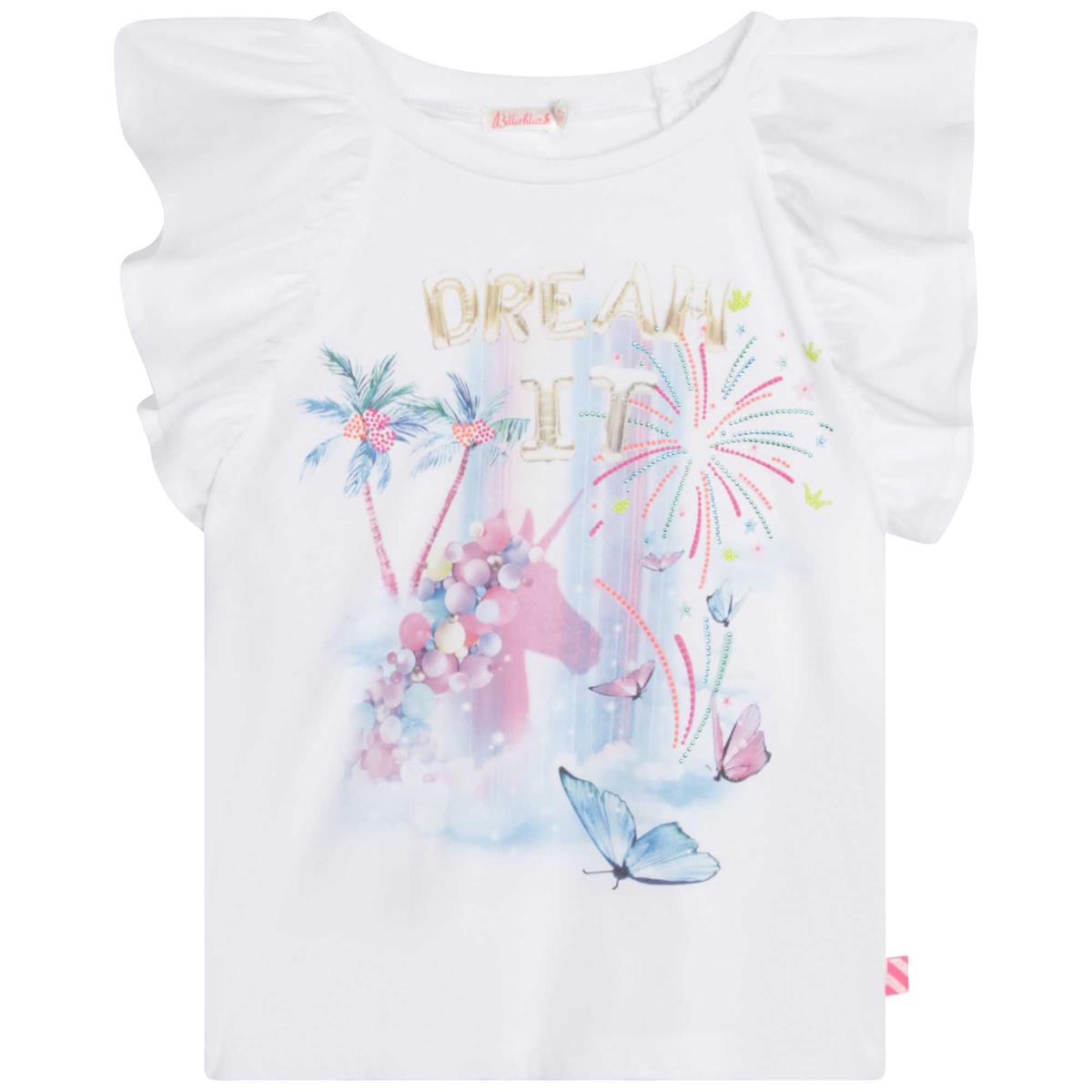 Girls White Ruffled T-Shirt