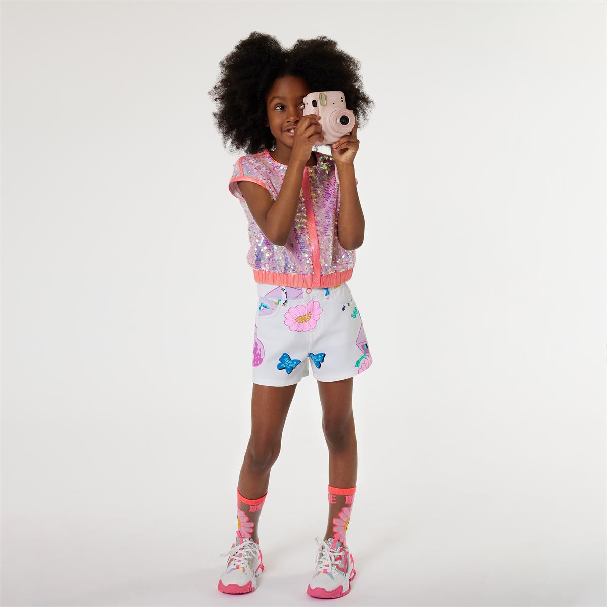 Girls White Printed Shorts