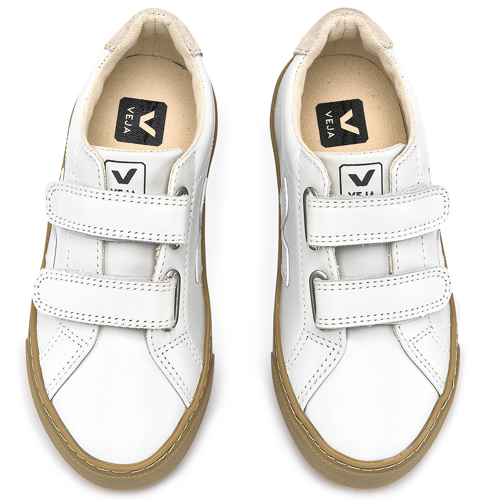 Bbay Girls White Leather Velcro With White "V" Shoes