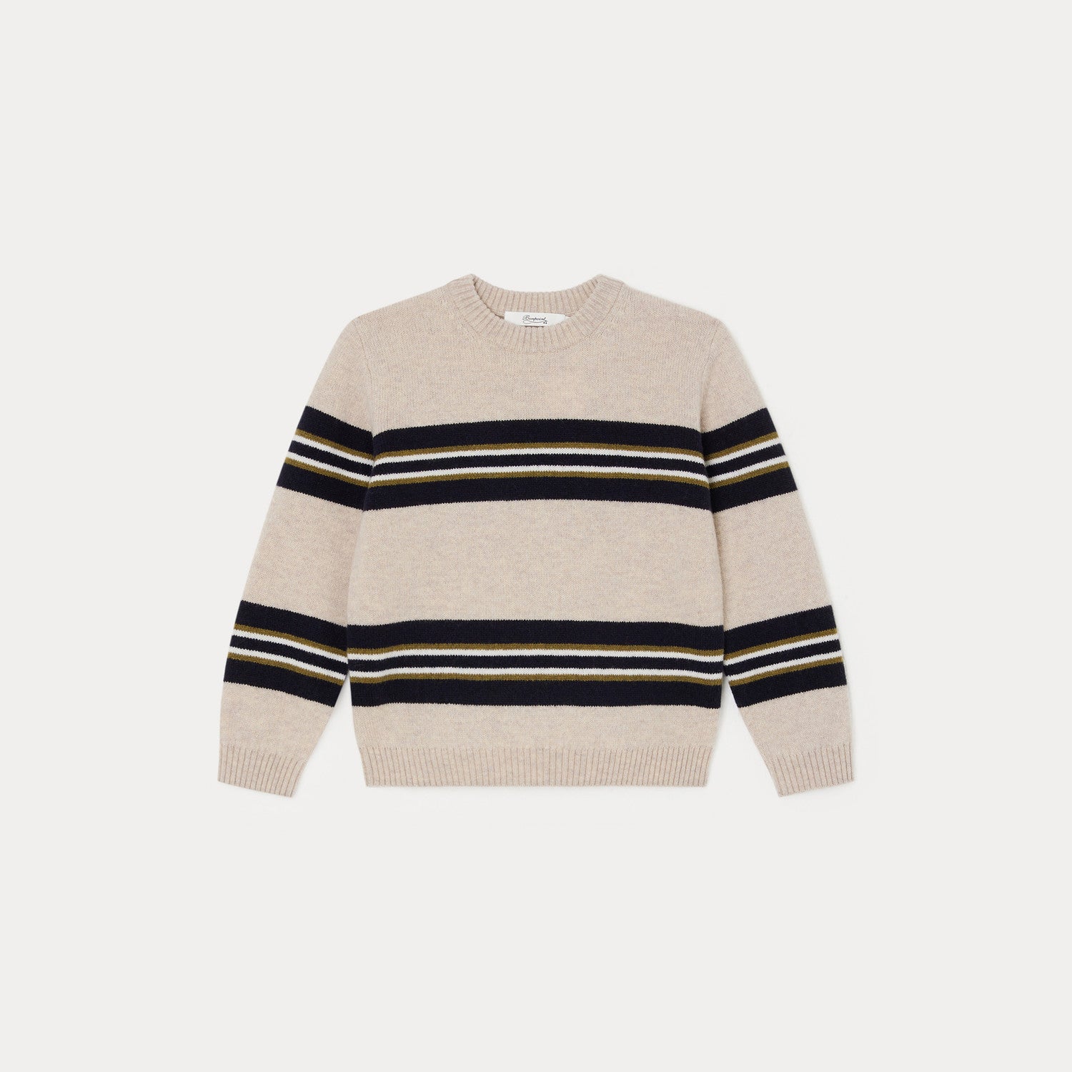 Boys Beige Stripes Wool Sweater
