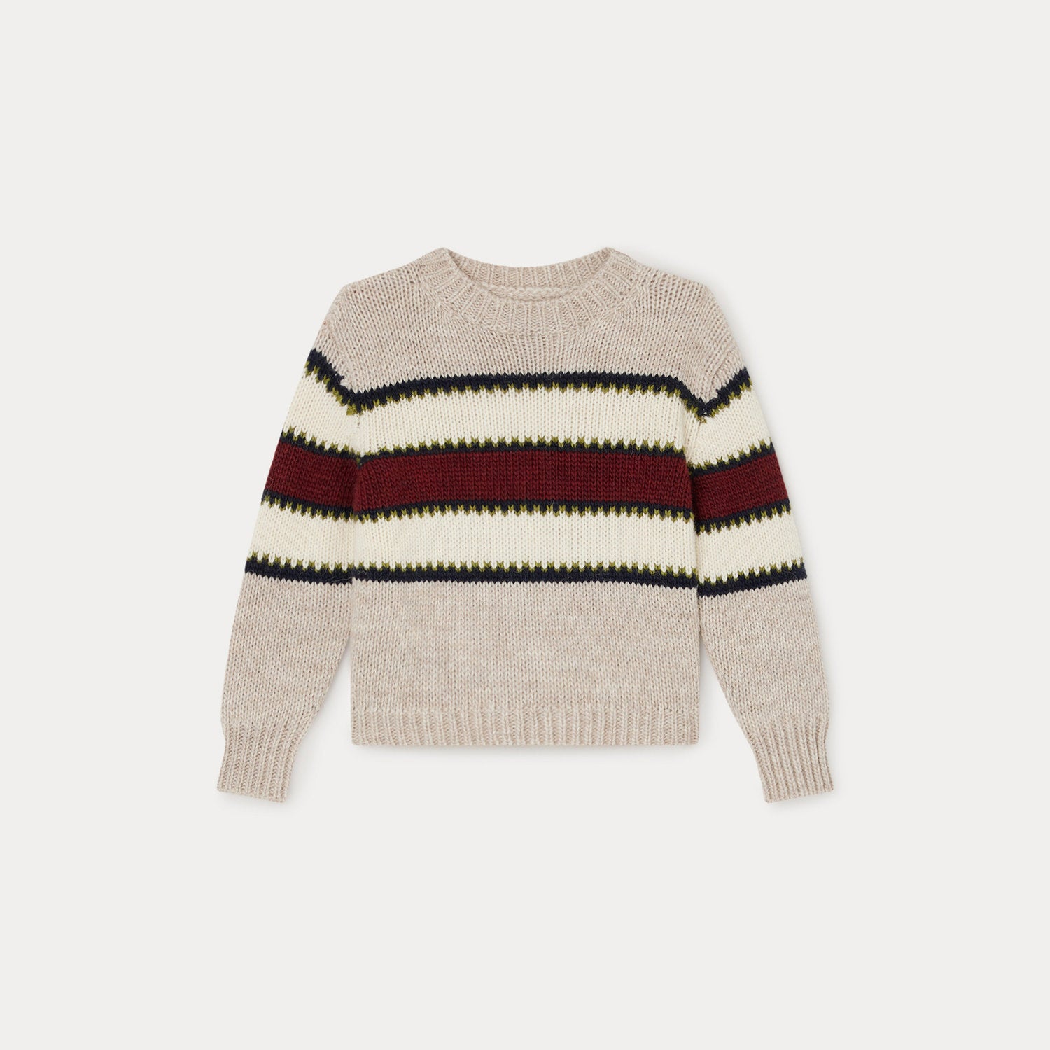Boys Beige Stripes Wool Sweater