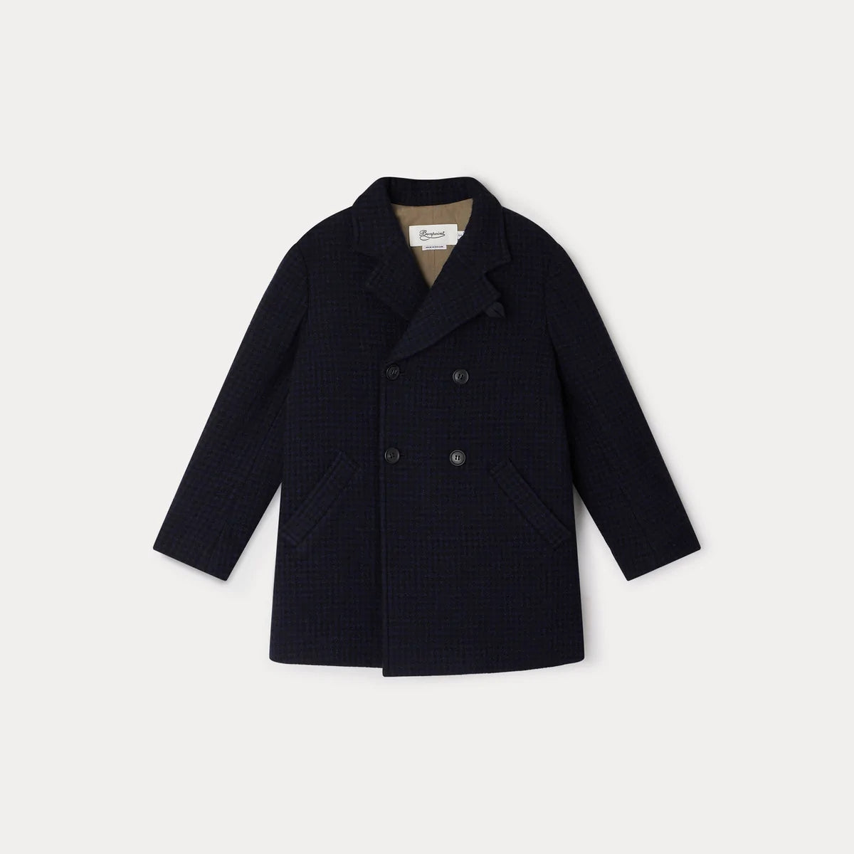 Boys & Girls Navy Check Wool Coat