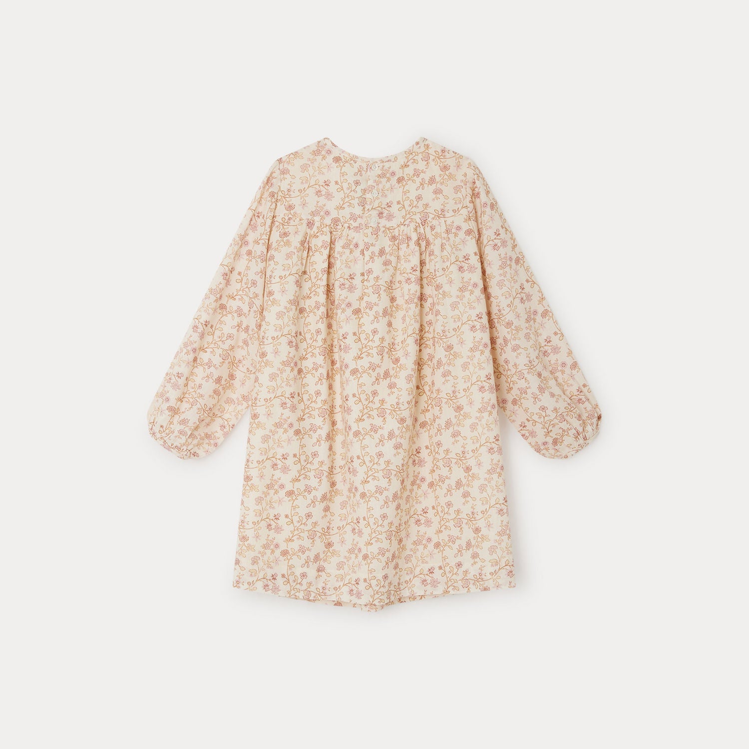 Girls Beige Floral Cotton Dress