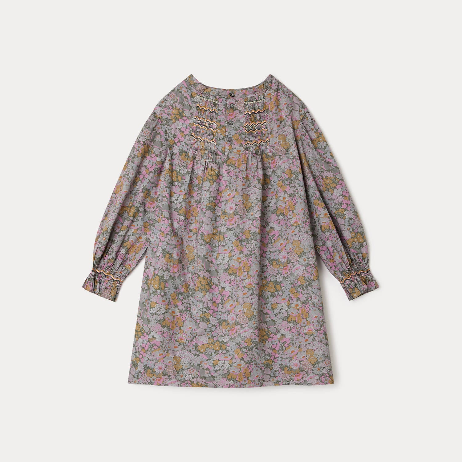 Girls Green-Grey Floral Dress