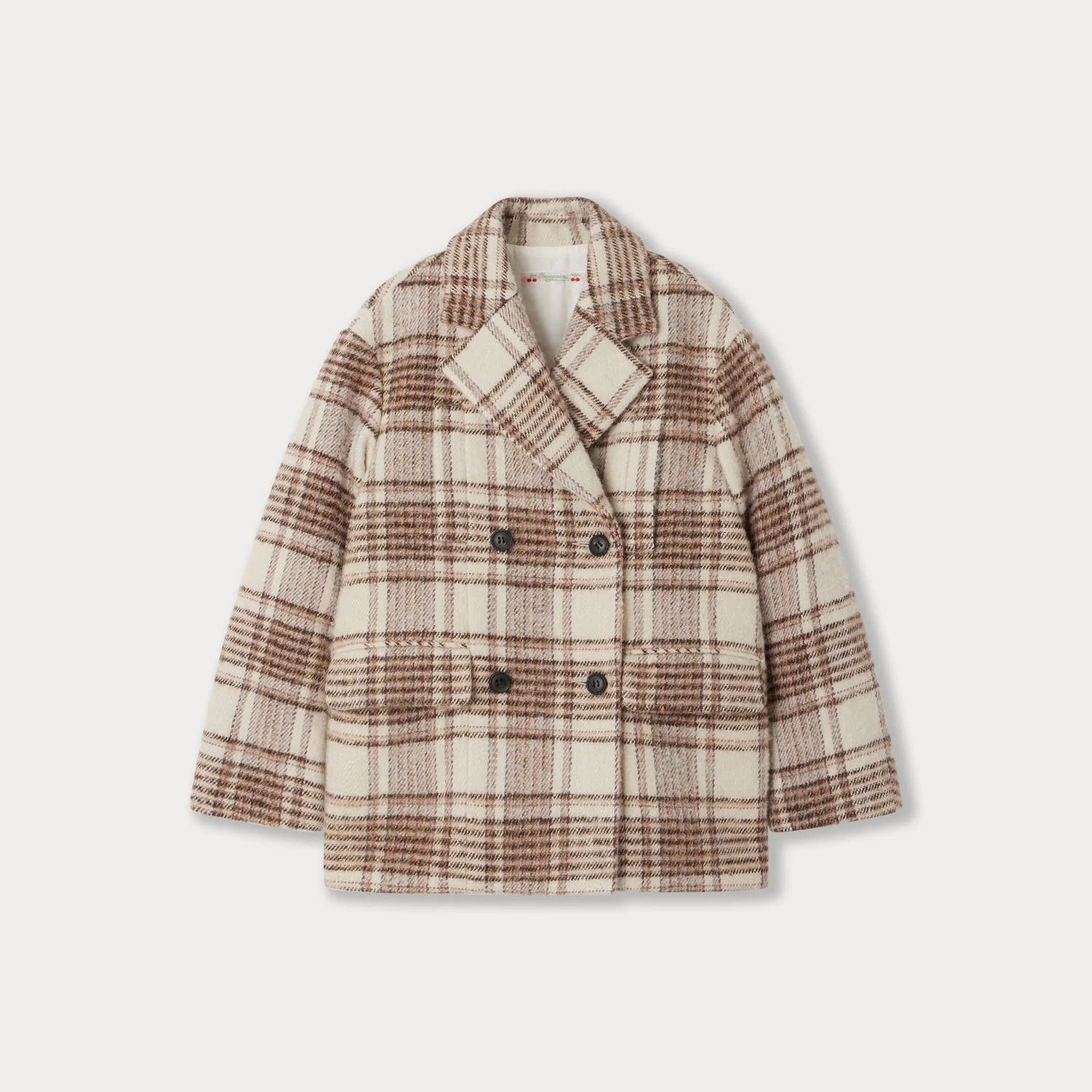 Girls Beige Check Wool Coat