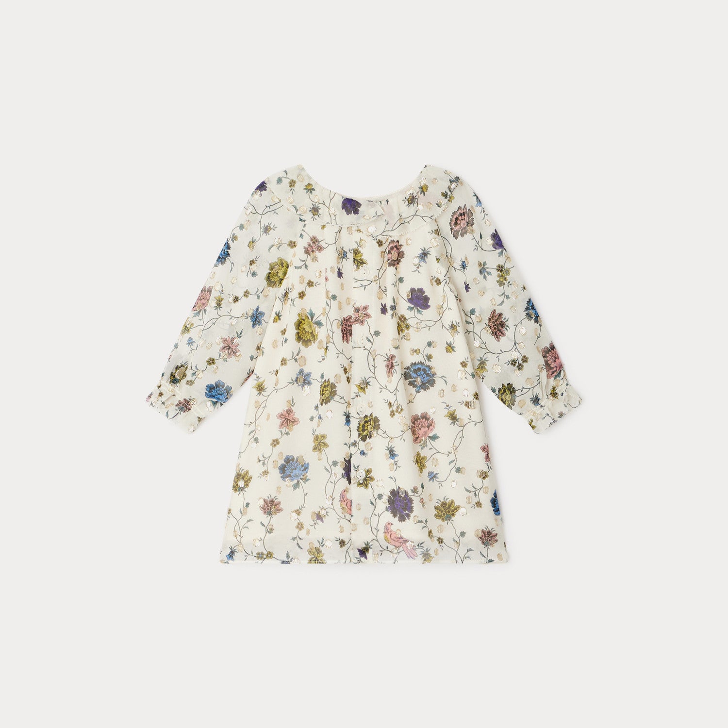 Baby Girls White Flowers Sequin Silk Dress