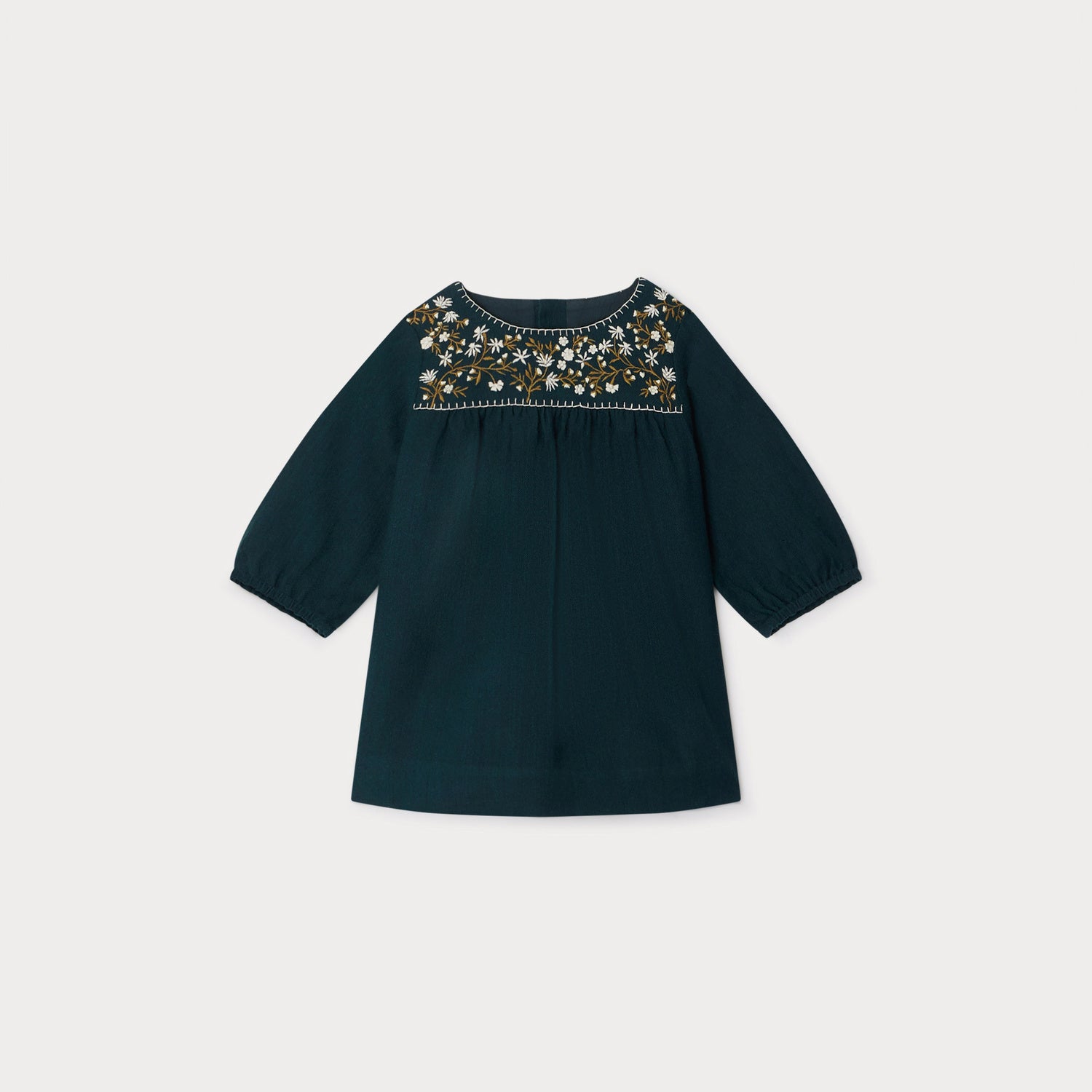 Baby Girls Dark Green Embroidered Dress