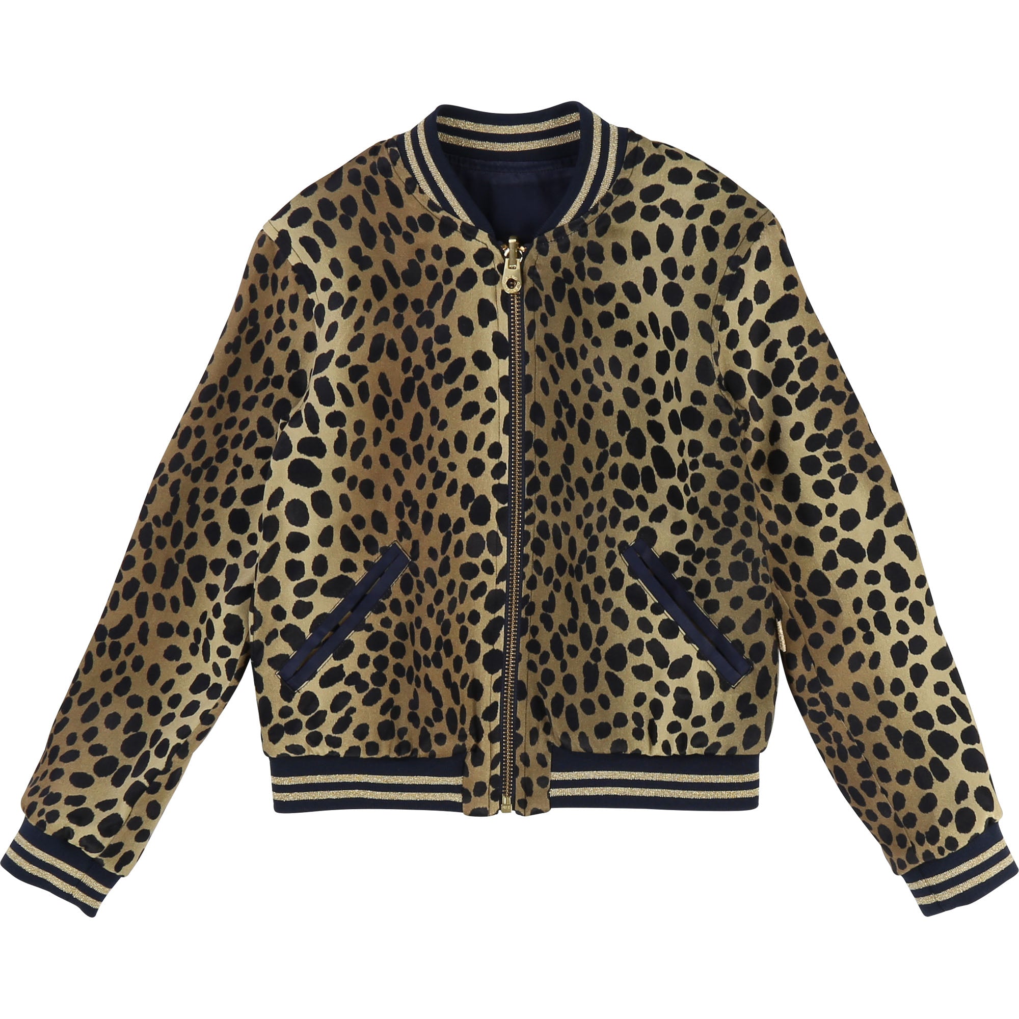 Girls Beige & Navy Cotton Reversibie Jacket