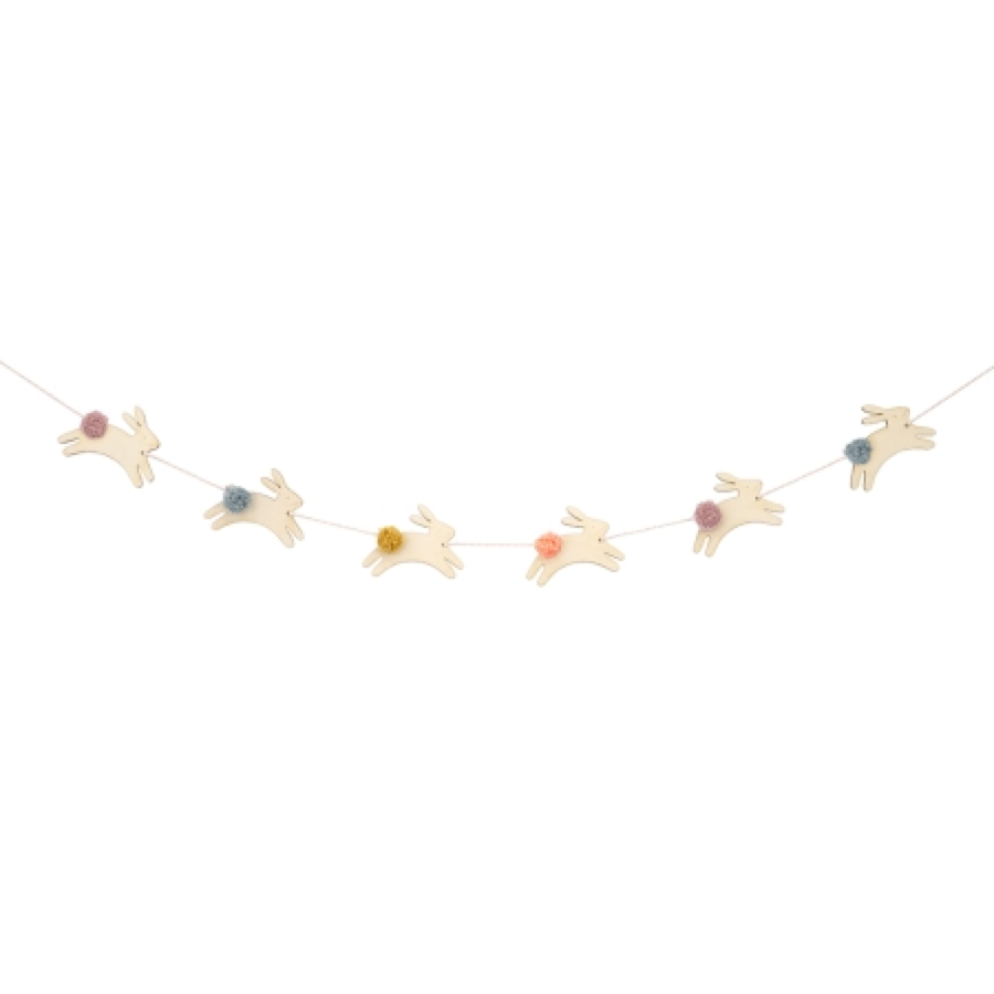 Garland of wooden Rabbits with pompoms