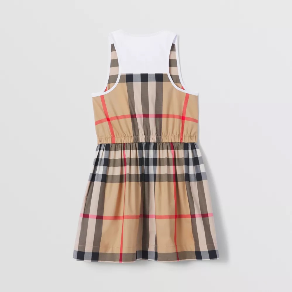Girls Beige Check Cotton Dress