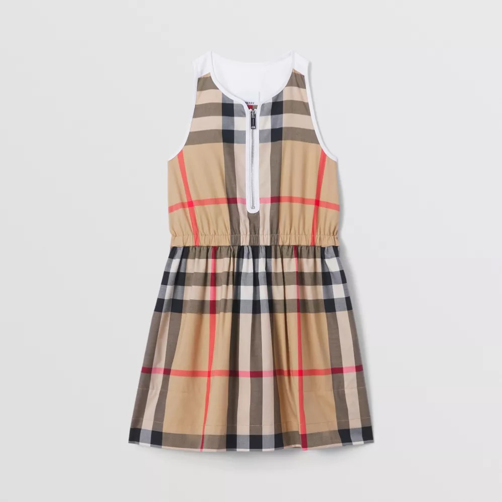 Girls Beige Check Cotton Dress