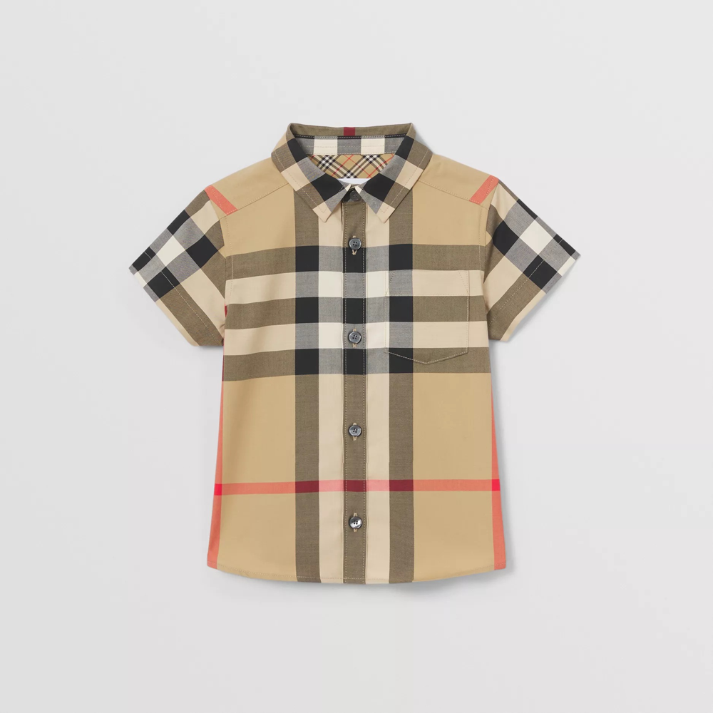 Baby Boy & Girls Beige Check Cotton Shirts